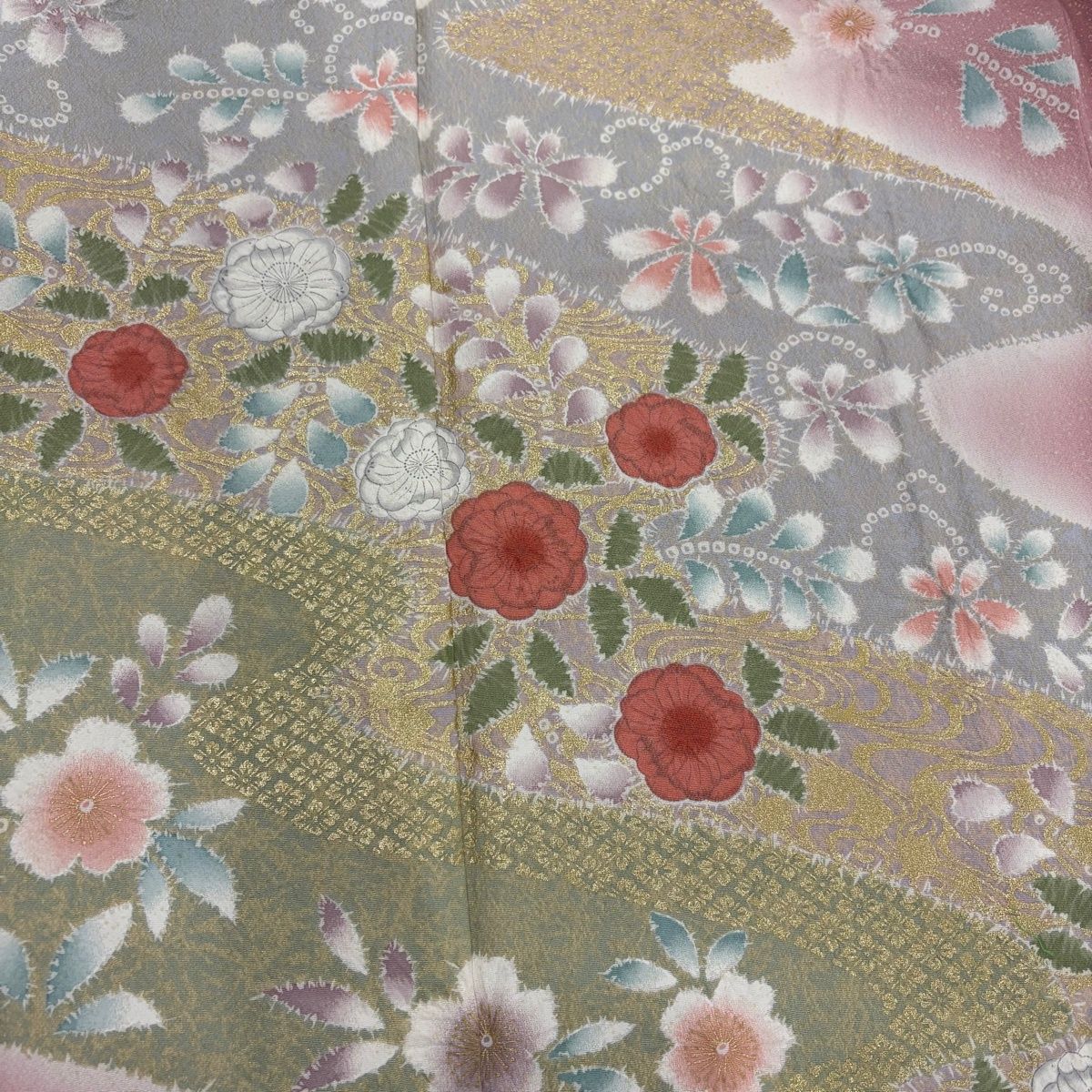 美品】 訪問着 身丈161cm 裄丈65cm M 袷 霞 辻が花柄 金彩 ピンク 正絹