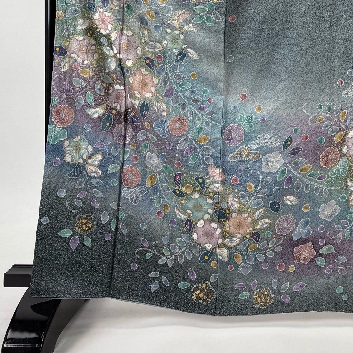 美品】 訪問着 身丈165cm 裄丈67cm M 袷 辻が花 金彩 ぼかし 青灰色