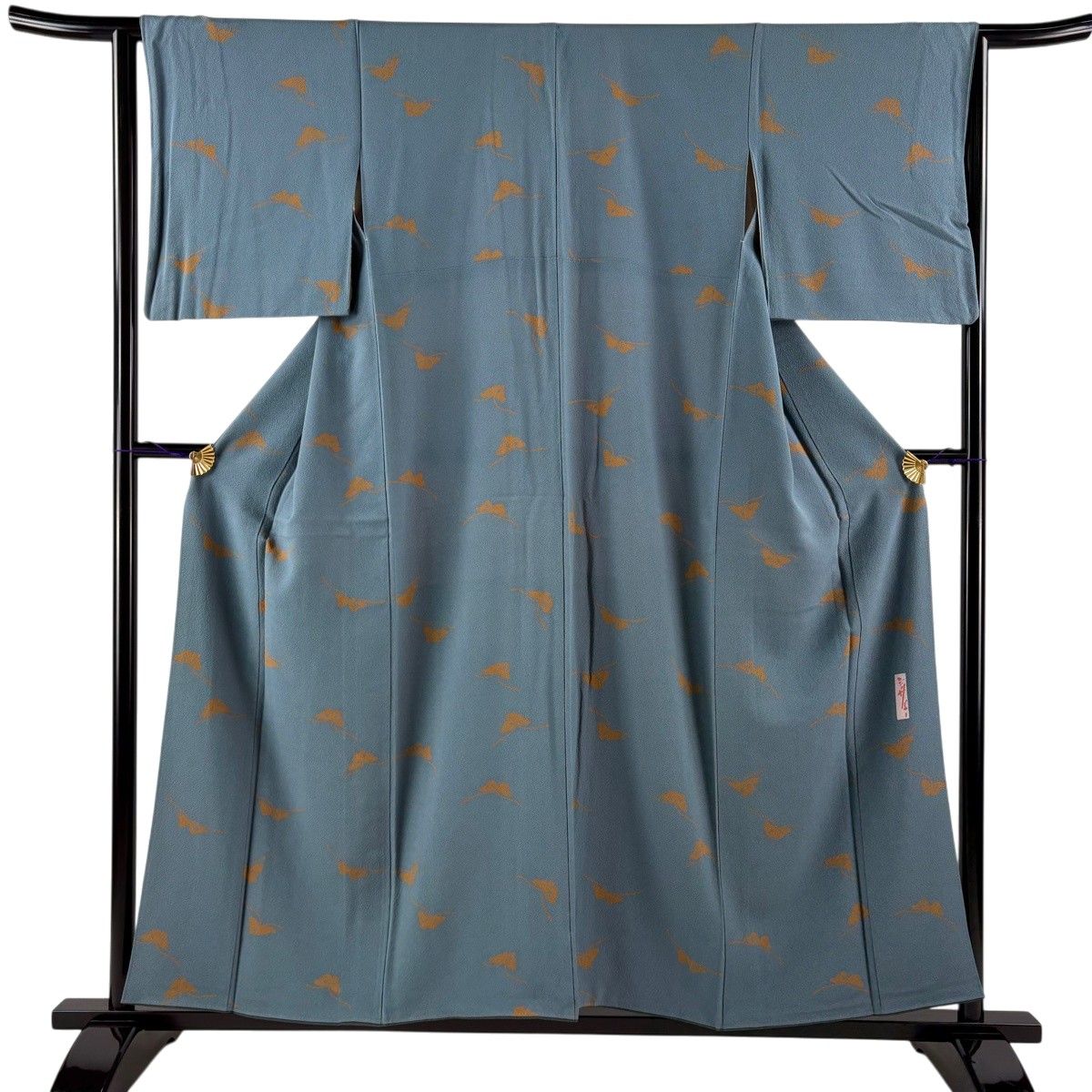 小紋 身丈154.5cm 裄丈64cm M 袷 辻村ジュサブロー 落款 蝶 縮緬 青緑 正絹 名品 【中古】 9,660円
