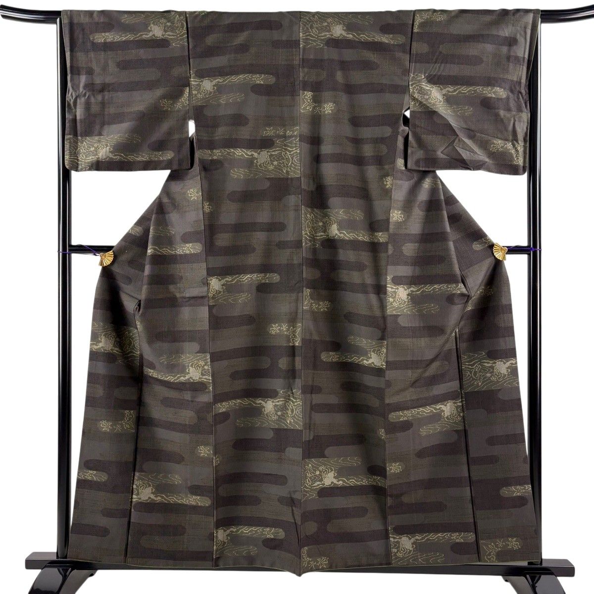 【美品】 紬 身丈158cm 裄丈65cm M 袷 鳥獣戯画 ヱ霞 深緑 正絹 名品 【中古】