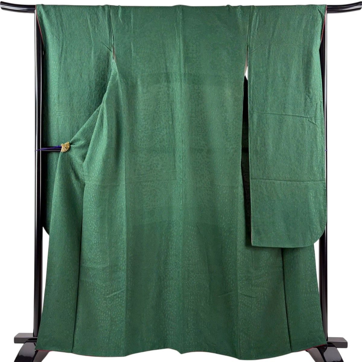 美品】 振袖 身丈160cm 裄丈66cm M 袷 地紋 緑 正絹 名品 【中古