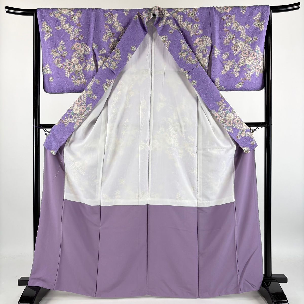 華*様 未使用近い　美品　袷　正絹　辻が花　小紋　身丈166 裄丈67 美品】 小紋 身丈166cm 裄丈64.5cm M 袷 洗える着物 辻が花柄 地紋 紫