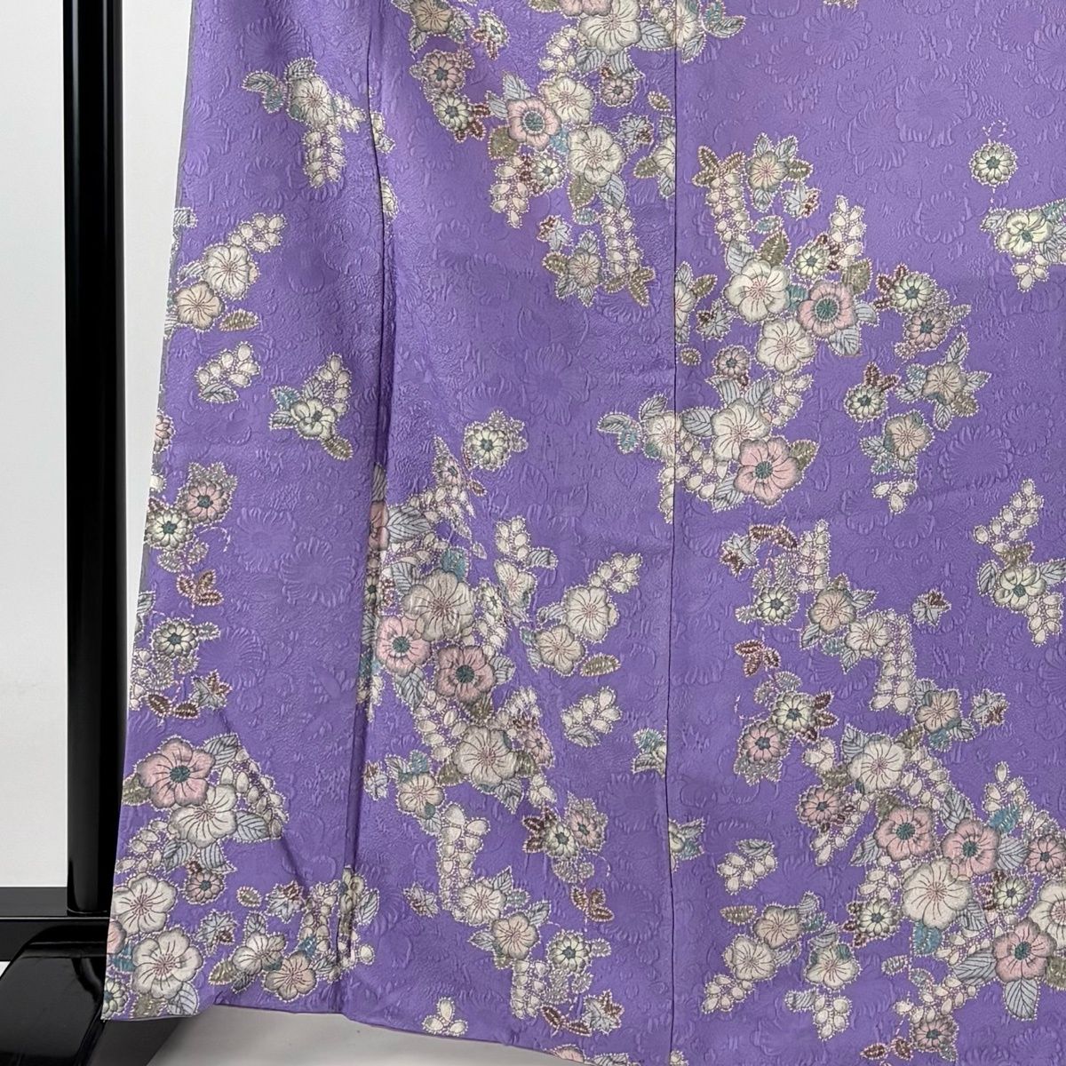 美品】 小紋 身丈166cm 裄丈64.5cm M 袷 洗える着物 辻が花柄 地紋 紫