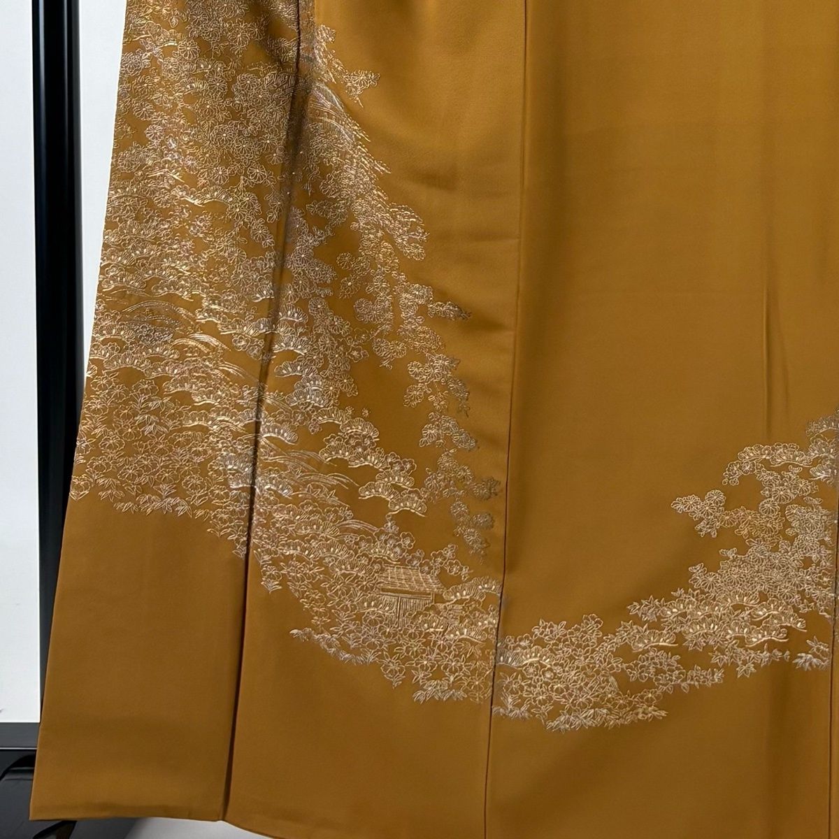 訪問着 身丈165cm 裄丈65cm M 袷 松竹梅 草花 金銀糸 山吹茶色 正絹 秀