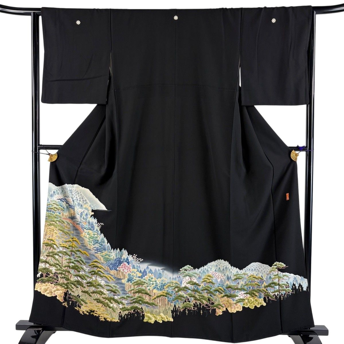 【美品】 黒留袖 身丈161.5cm 裄丈64.5cm M 袷 落款 風景 松竹梅 黒 正絹 秀品 【中古】 7,448円