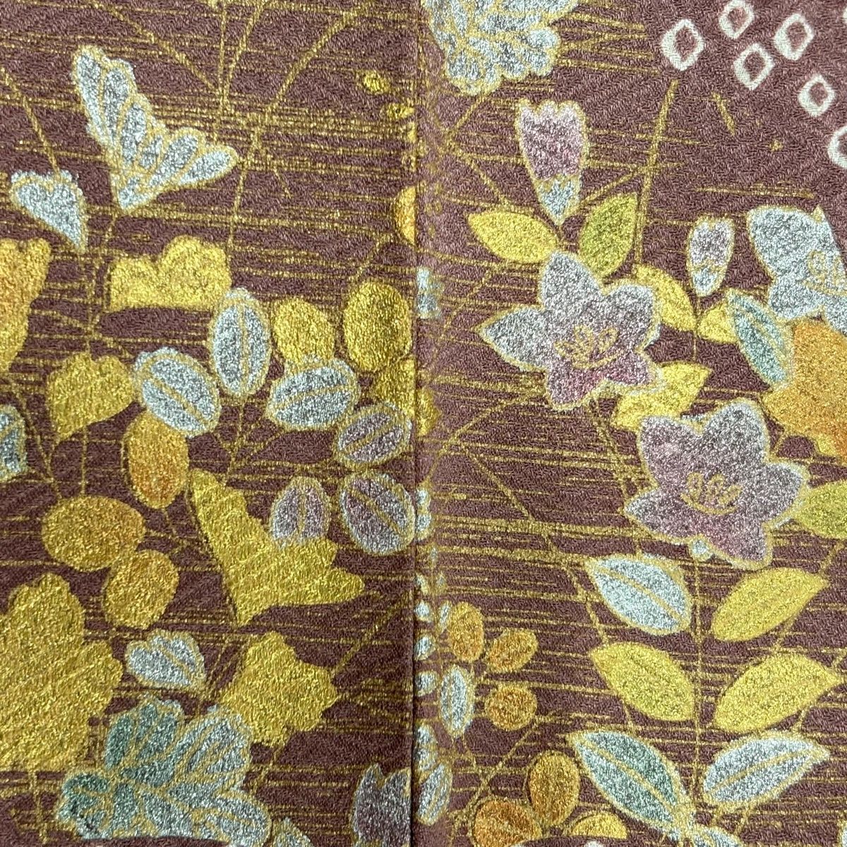訪問着 身丈151.5cm 裄丈62.5cm S 袷 扇面 草花 刺繍 絞り 薄オレンジ