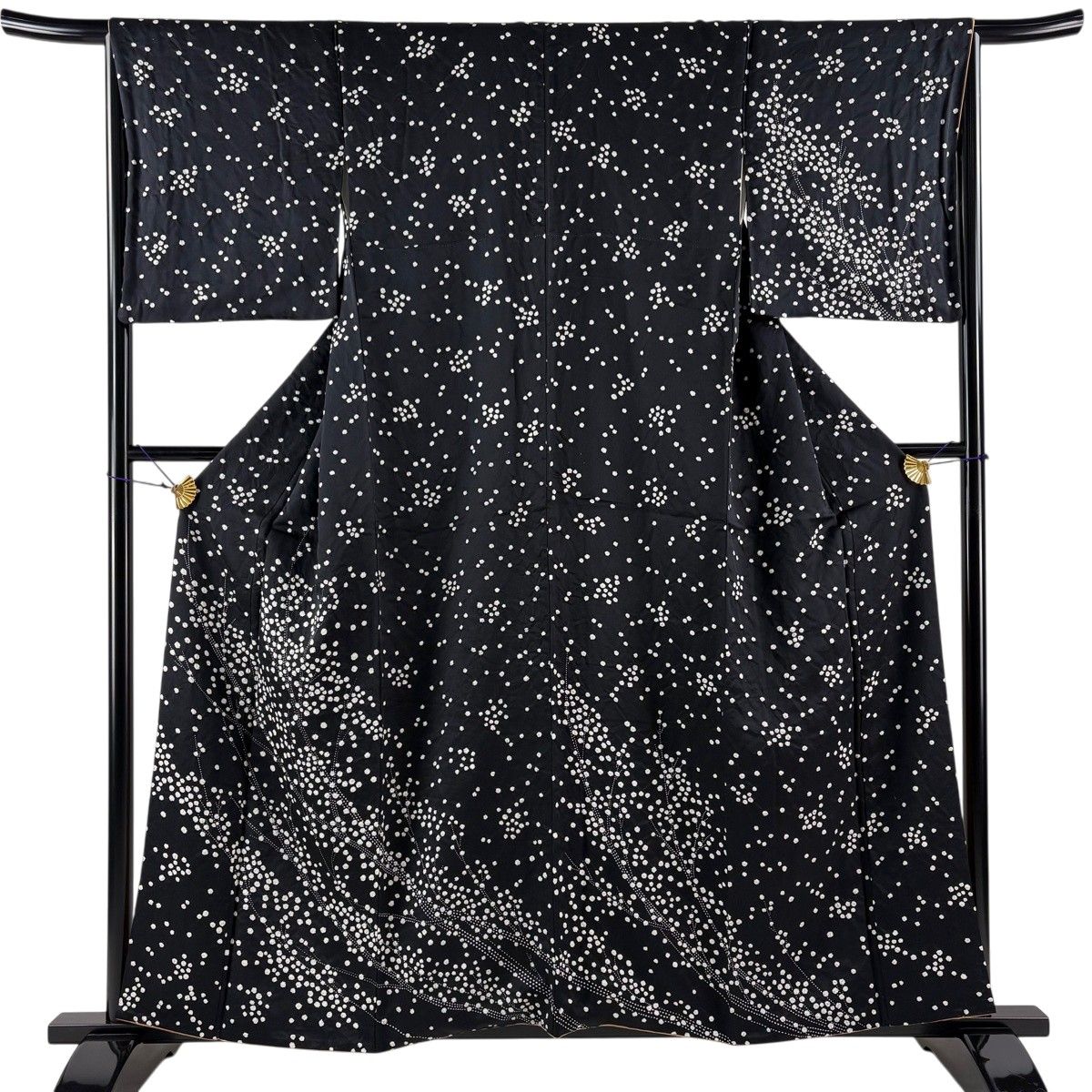【美品】 付下げ 身丈158cm 裄丈66.5cm M 袷 枝葉 絞り 黒 正絹 秀品 【中古】