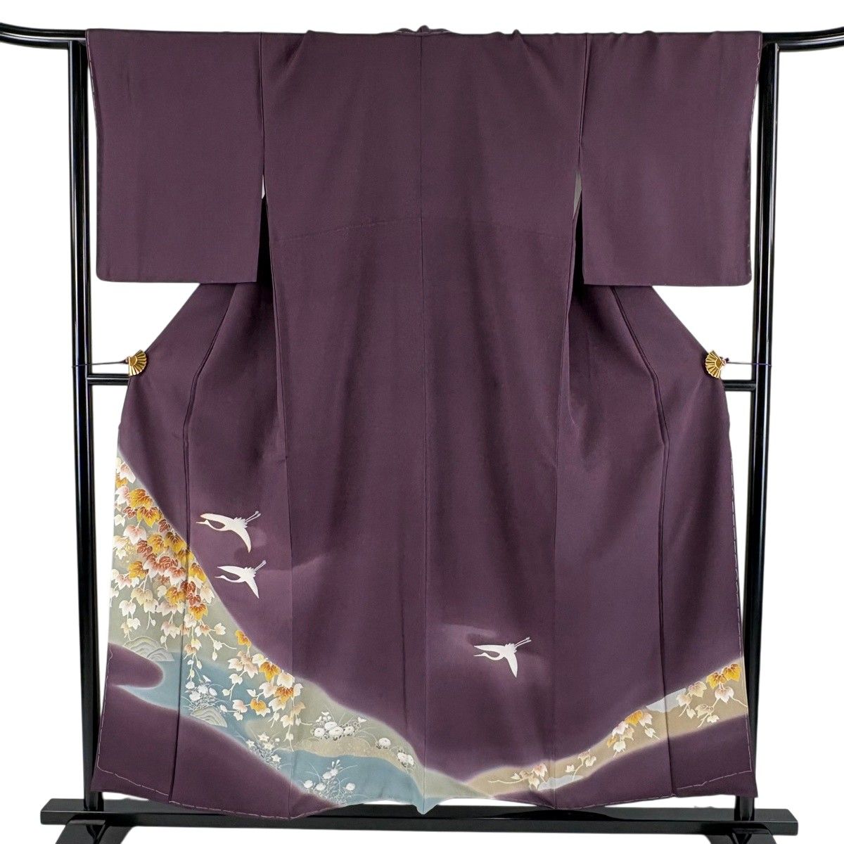 色留袖 身丈155.5cm 裄丈65cm M 袷 蔦 鶴 金糸 金彩 紫 正絹 秀品 【中古】