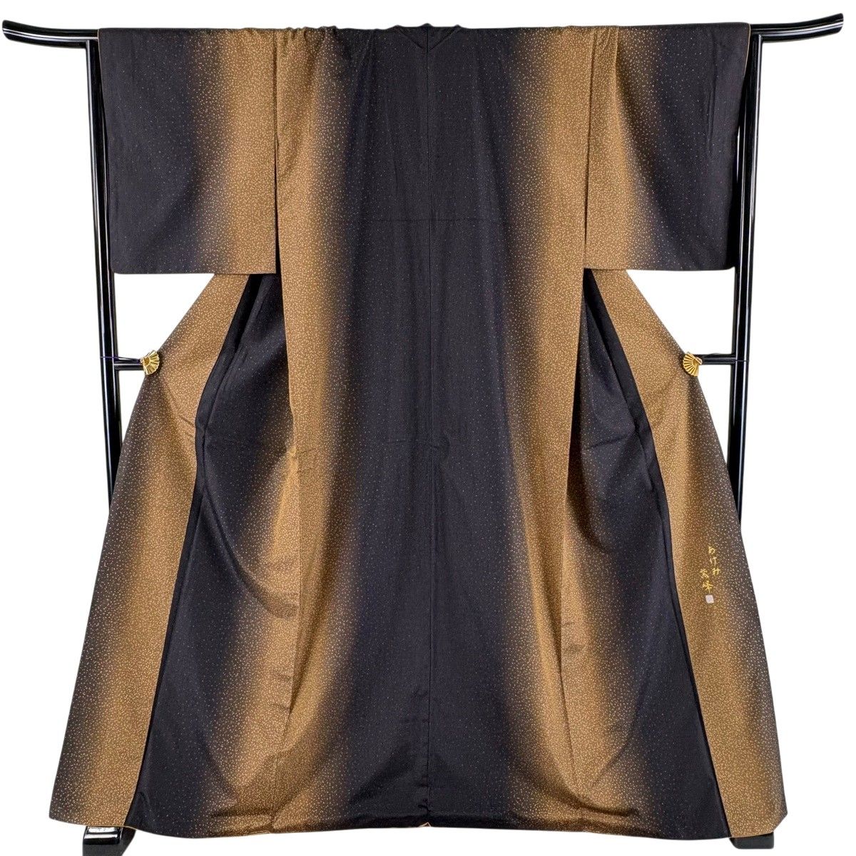 【美品】 小紋 身丈172cm 裄丈68cm L 袷 紬地 落款 幾何学 濃紫 正絹 秀品 【中古】