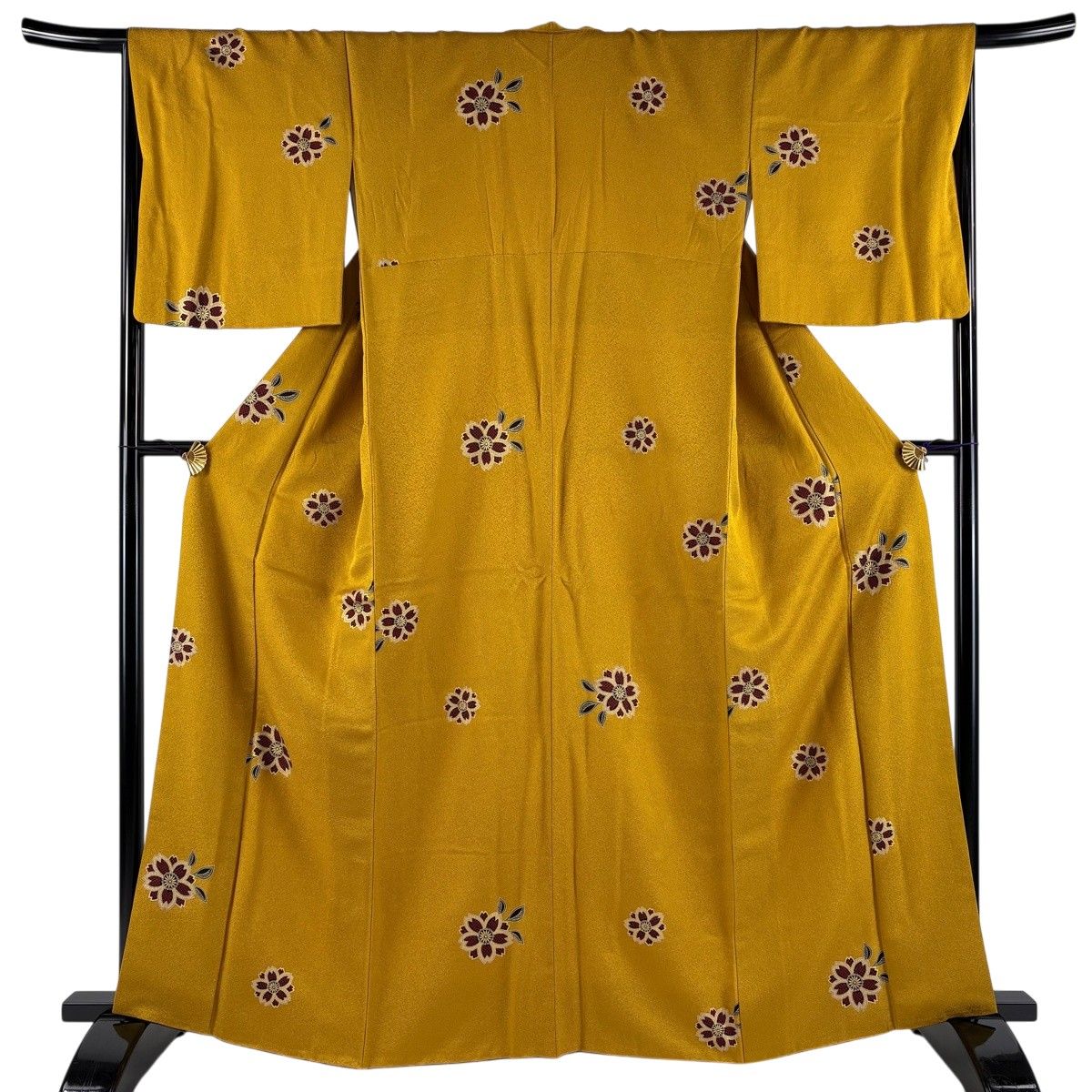 美品】 小紋 身丈162.5cm 裄丈68cm L 袷 桜 金彩 山吹色 正絹 秀品