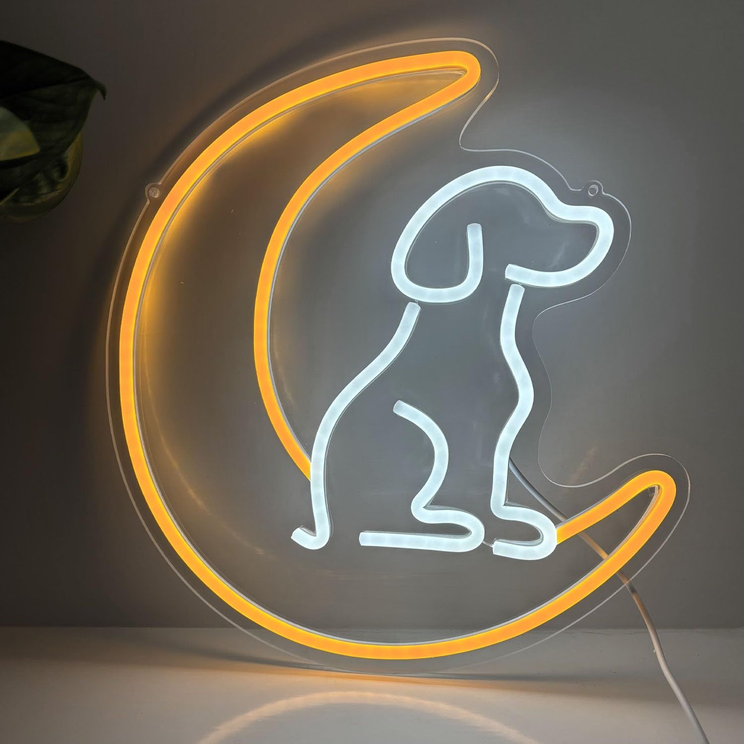 犬用ネオンサイン、犬LEDネオンサイン 壁装飾用、動物3Dウォールアート ネオンライトムーンネオンサイン クールな子犬ネオンライトサイン 寝室 リビングルーム用 犬の喪失記念ギフト 国内発送