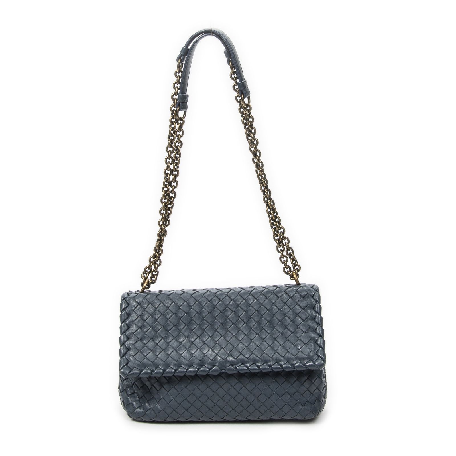 [中古] BOTTEGA VENETA ボッテガヴェネタオリンピアネイビーイントレチャートレザーA