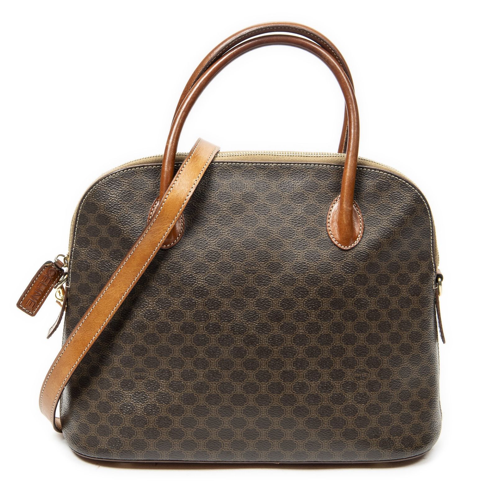 [中古] CELINE セリーヌドームトップハンドル茶色マカダムPVCキャンバスAB