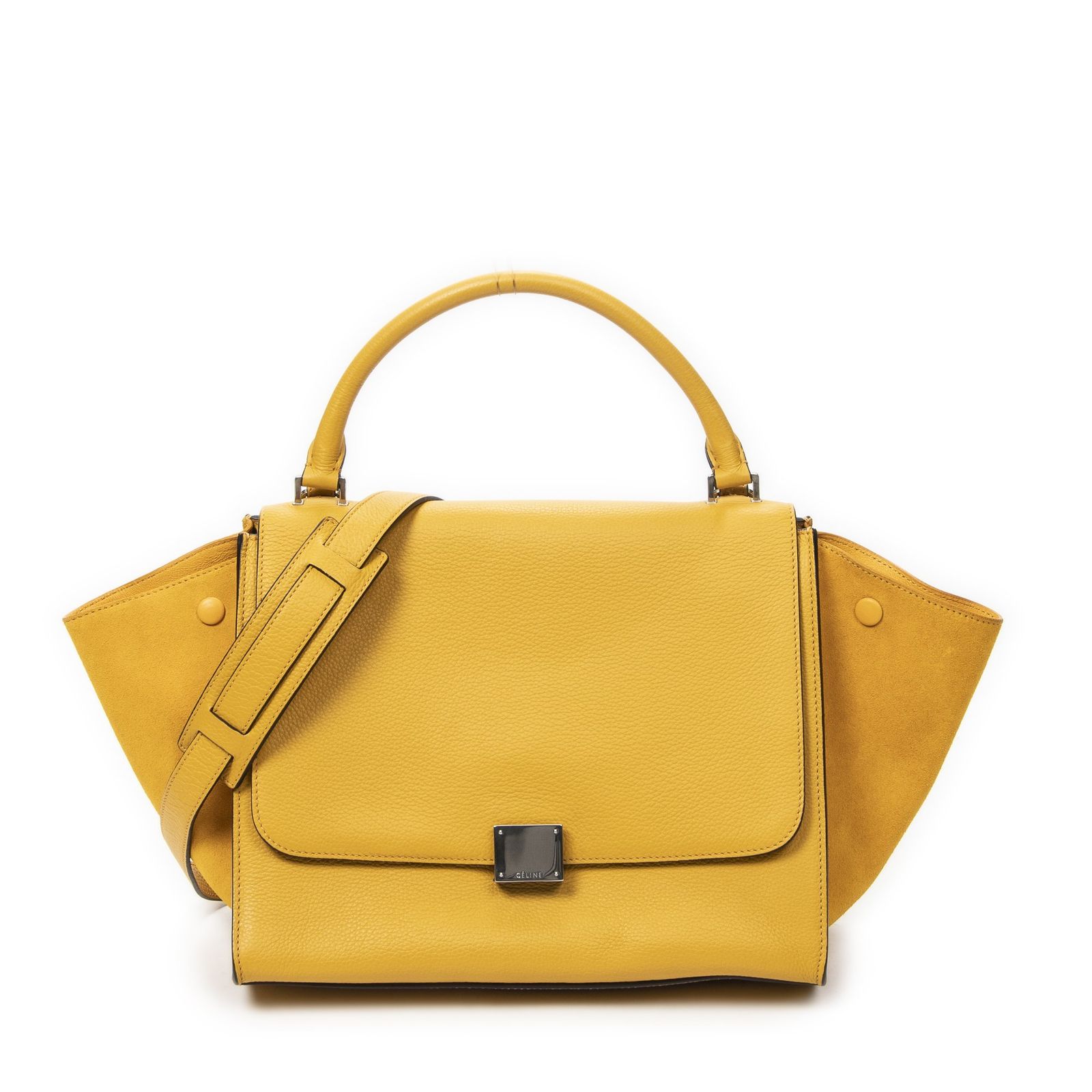 [中古] CELINE セリーヌミディアムトラぺズ黄色グレインカーフスキンレザーA