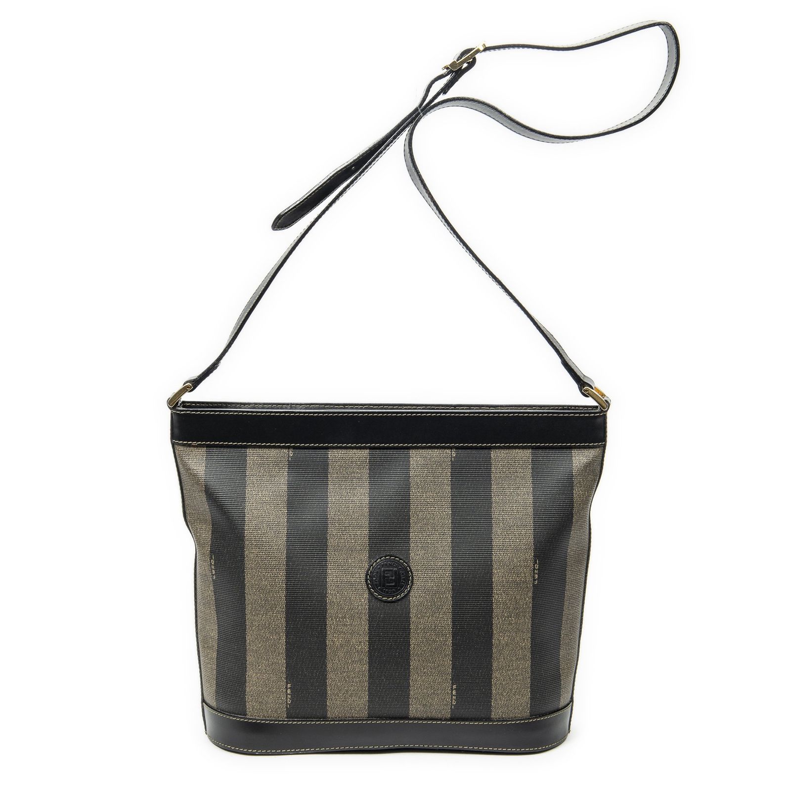 [中古] FENDI フェンディバケツ クロスボディブラウン/ブラックペカンストライプPVCキャンバスA