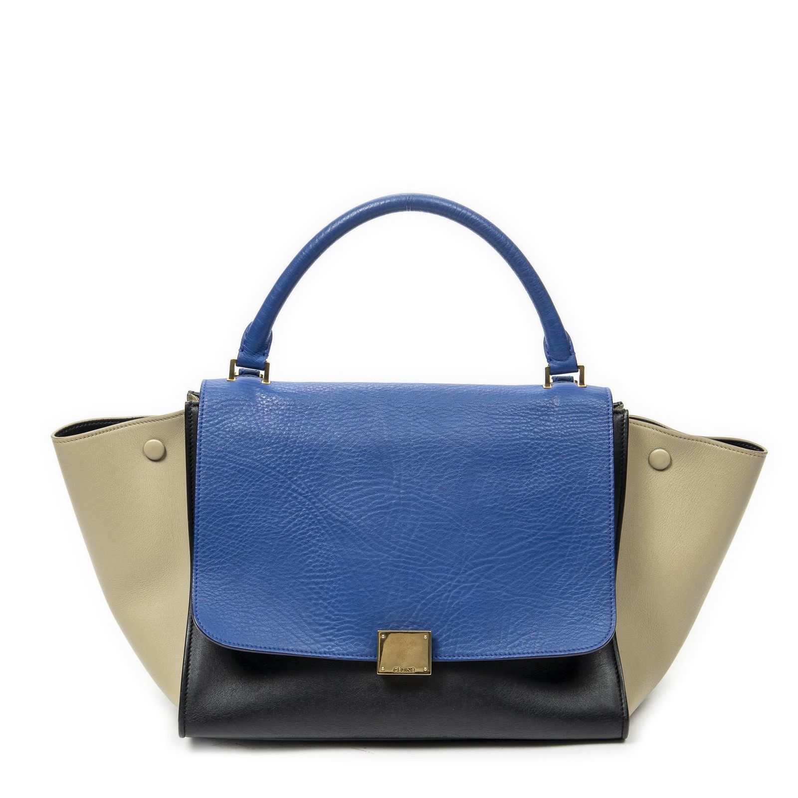 [中古] CELINE セリーヌトリコロール ミディアム トラペーズ青、黒、トープカーフスキンレザーA