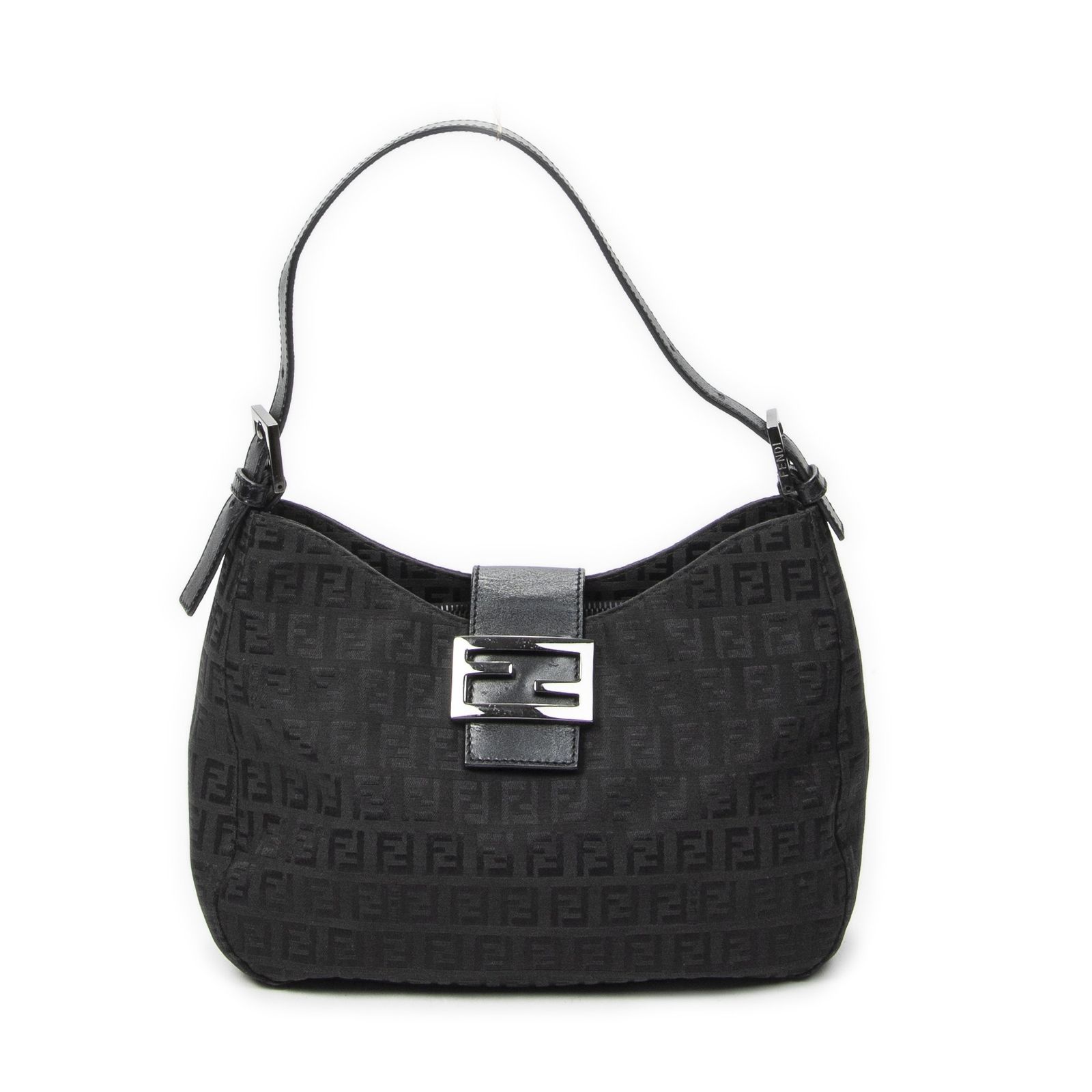 [中古] FENDI フェンディショルダーホーボー黒ズッキーノキャンバスA