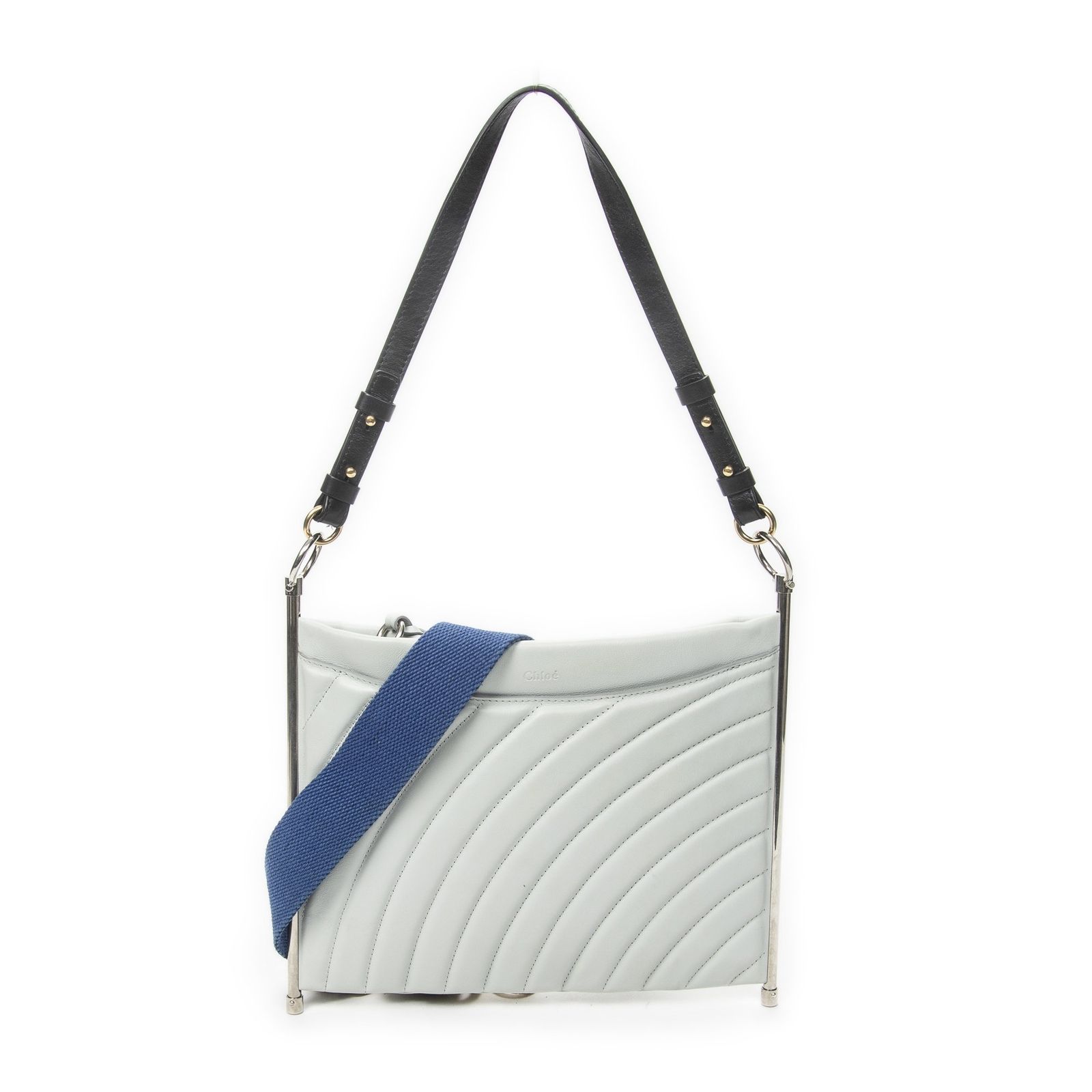 [中古] CHLOE クロエスクエア フラット クロスボディ水色、黒マトラッセカーフスキンA