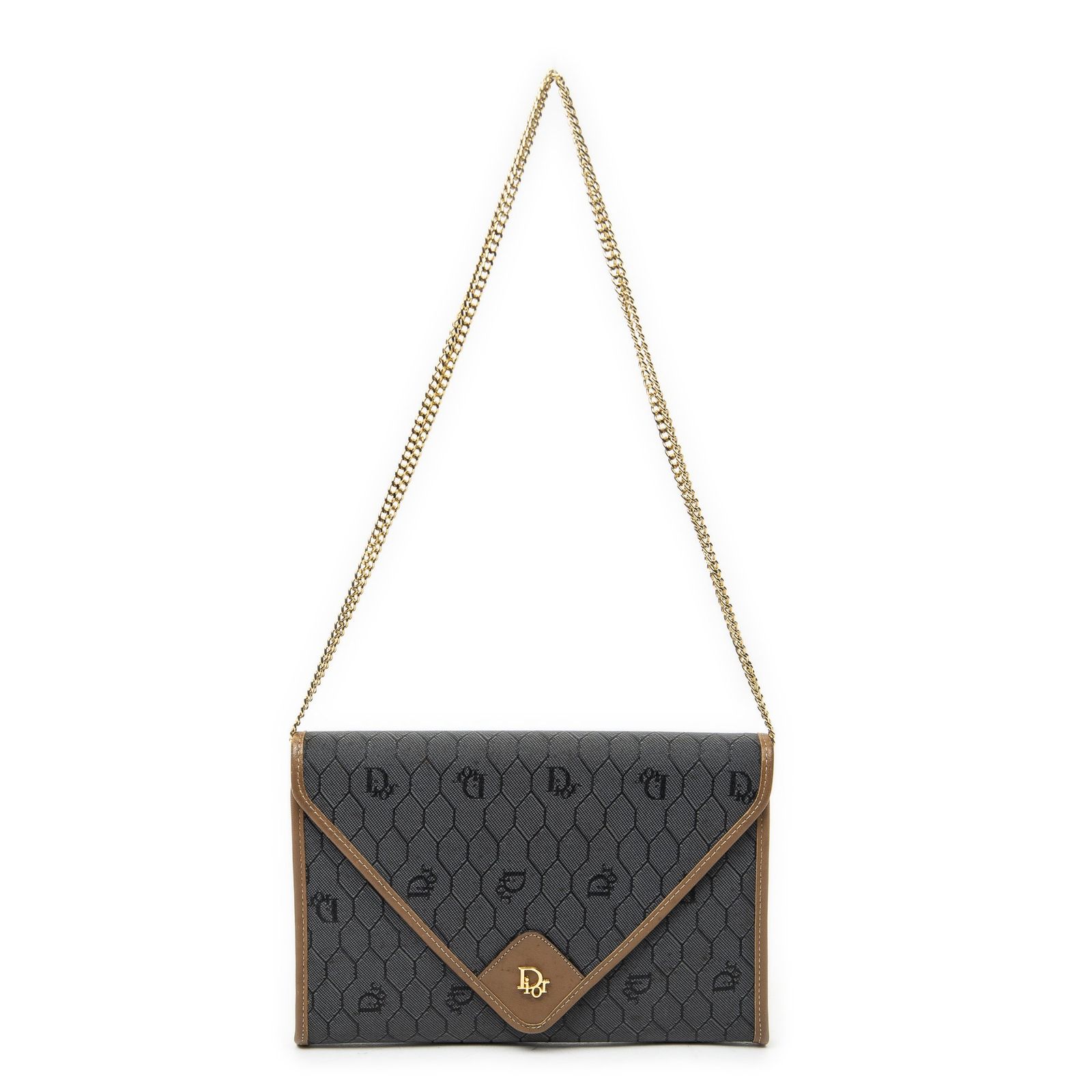 [中古] DIOR ディオールヴィンテージ エンベロープ クラッチグレー/ブラウンハニカムPVCキャンバスA