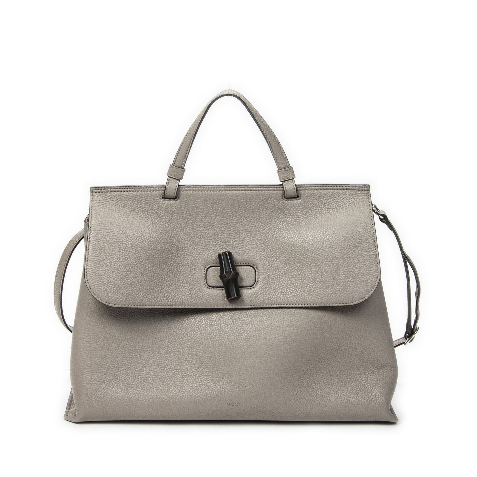 [中古] GUCCI グッチラージデイリートップハンドルグレーグレインカーフスキンレザーA