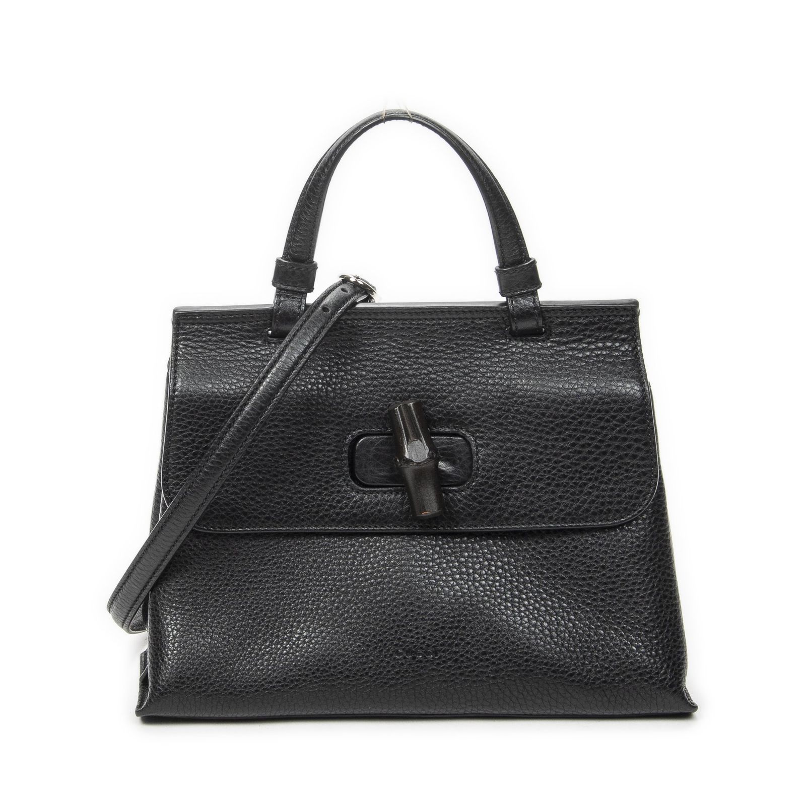 [中古] GUCCI グッチスモールバンブートップハンドルフラップ黒グレインカーフスキンレザーA