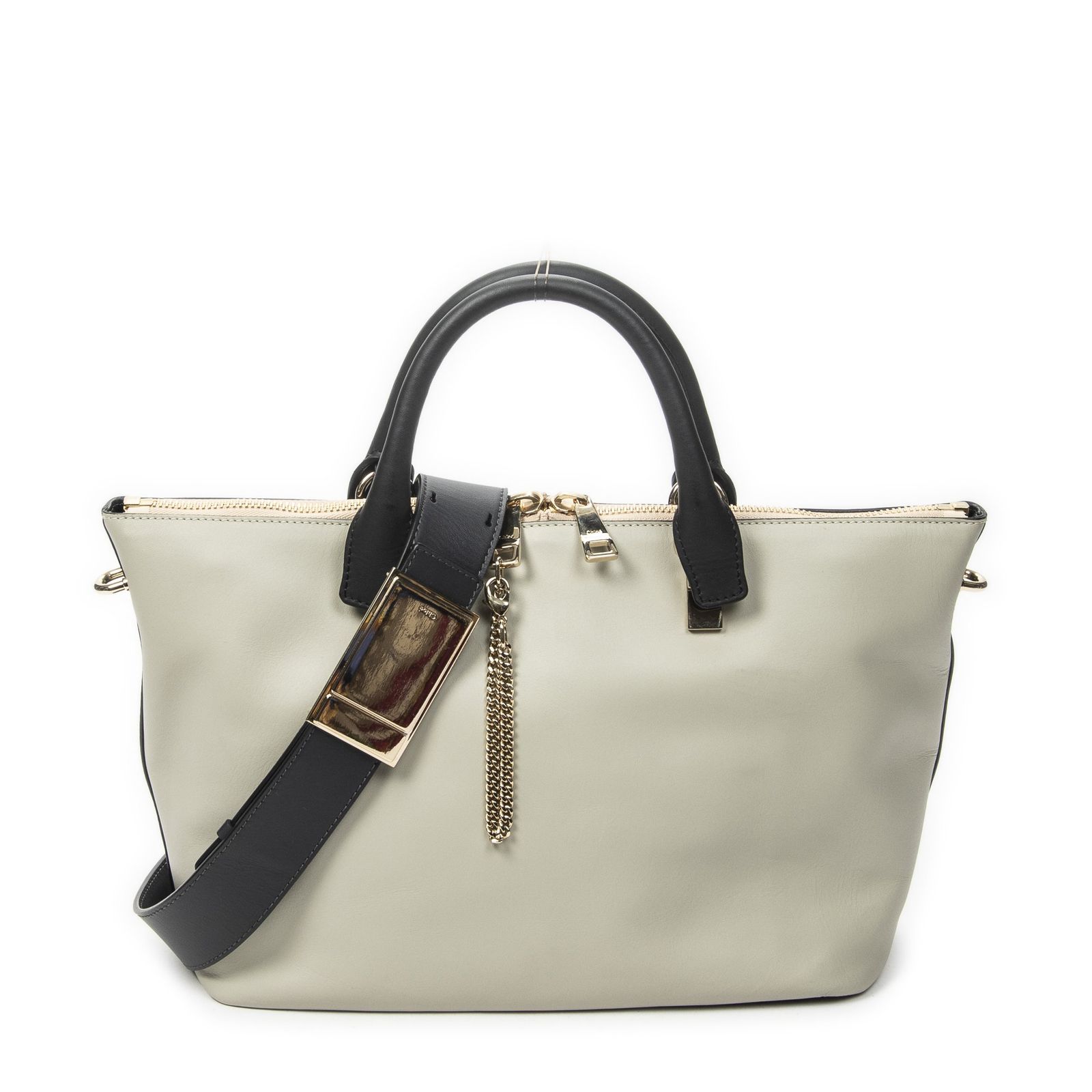 [中古] CHLOE クロエミディアム ハスラー トート黒、アイボリースムースカーフスキンレザーA