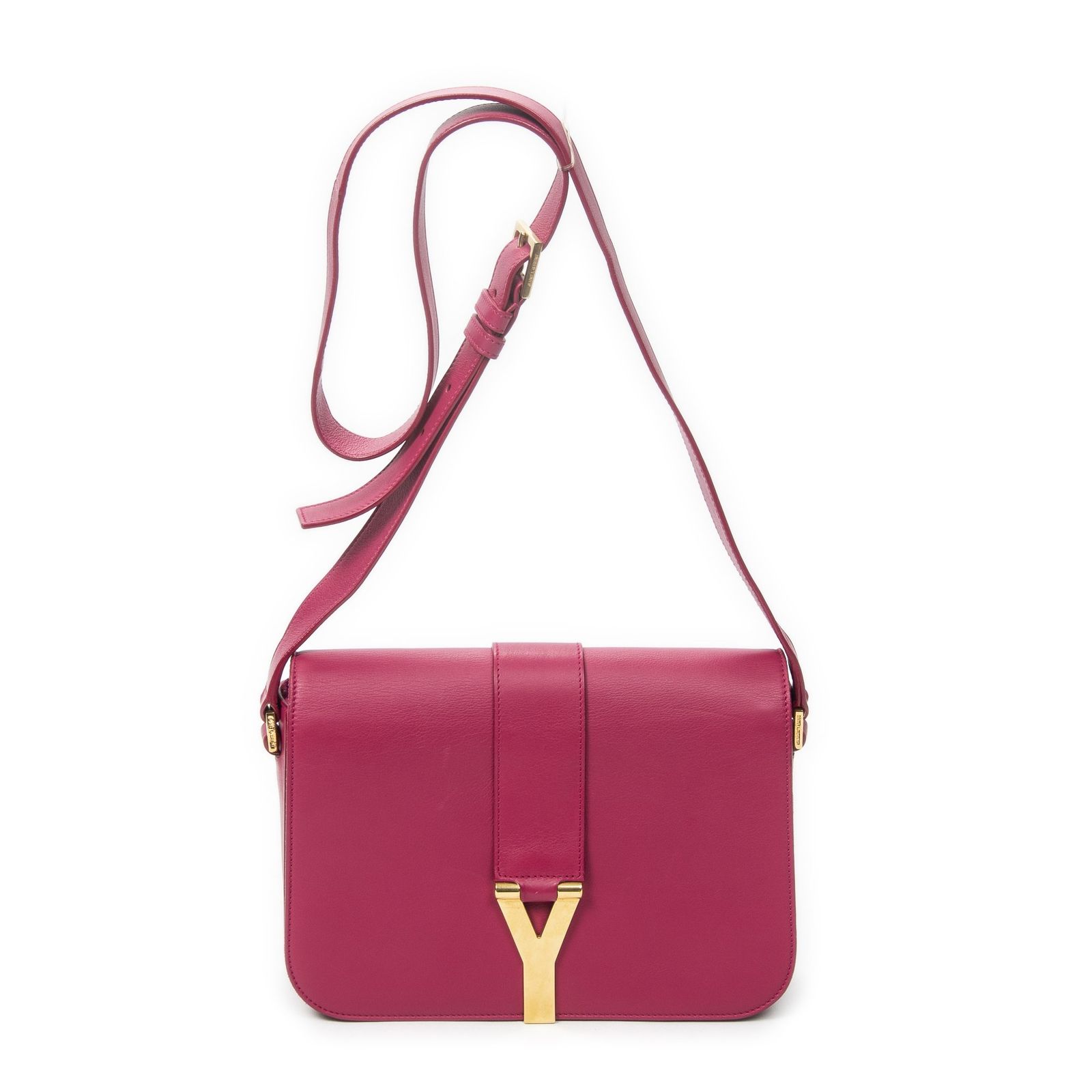 [中古] YVES SAINT LAURENT イヴサンローランライン Y フラップ クロスボディバッグフューシャピンクカーフスキンレザーA