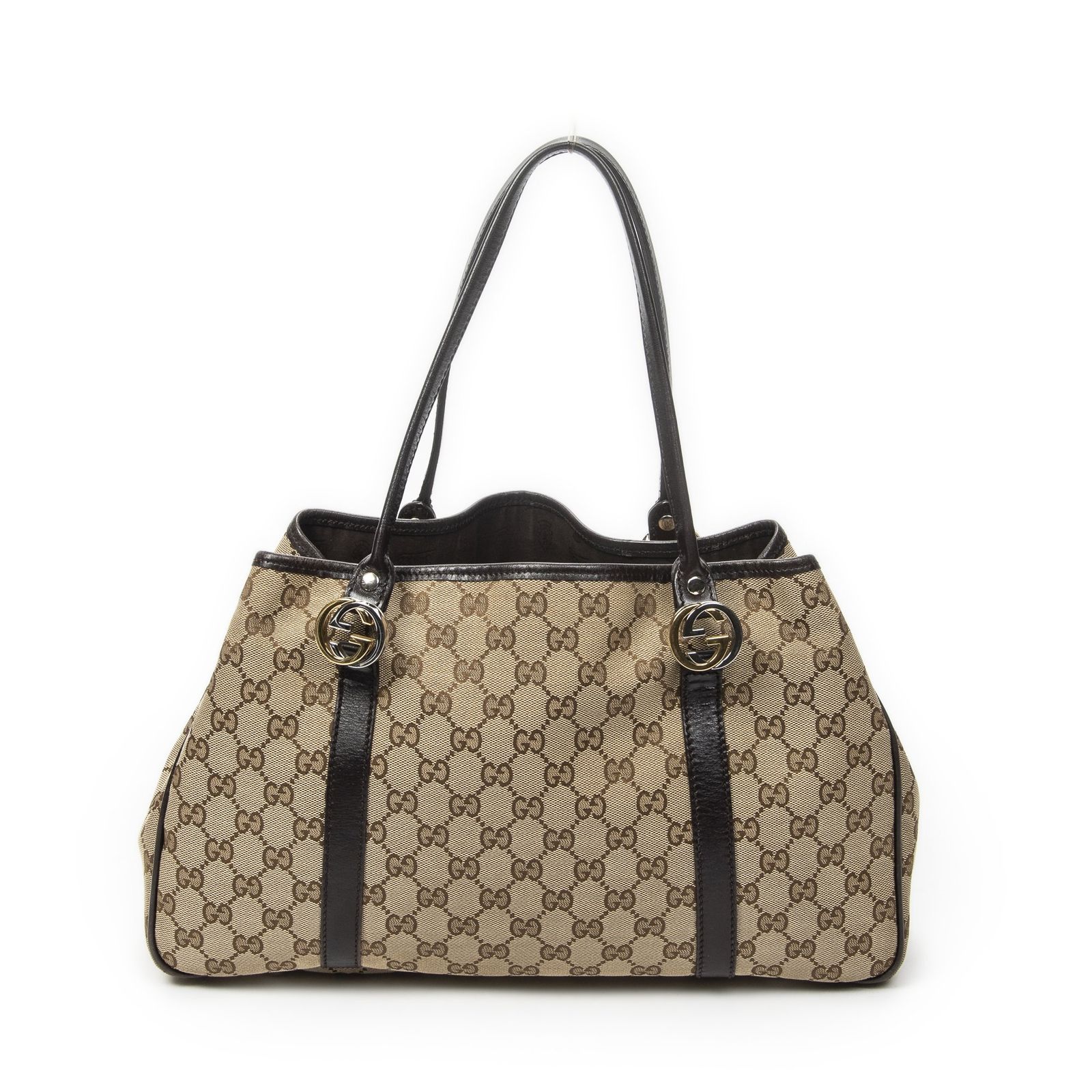 [中古] GUCCI グッチツインズトートダークブラウン/ベージュGGキャンバスA