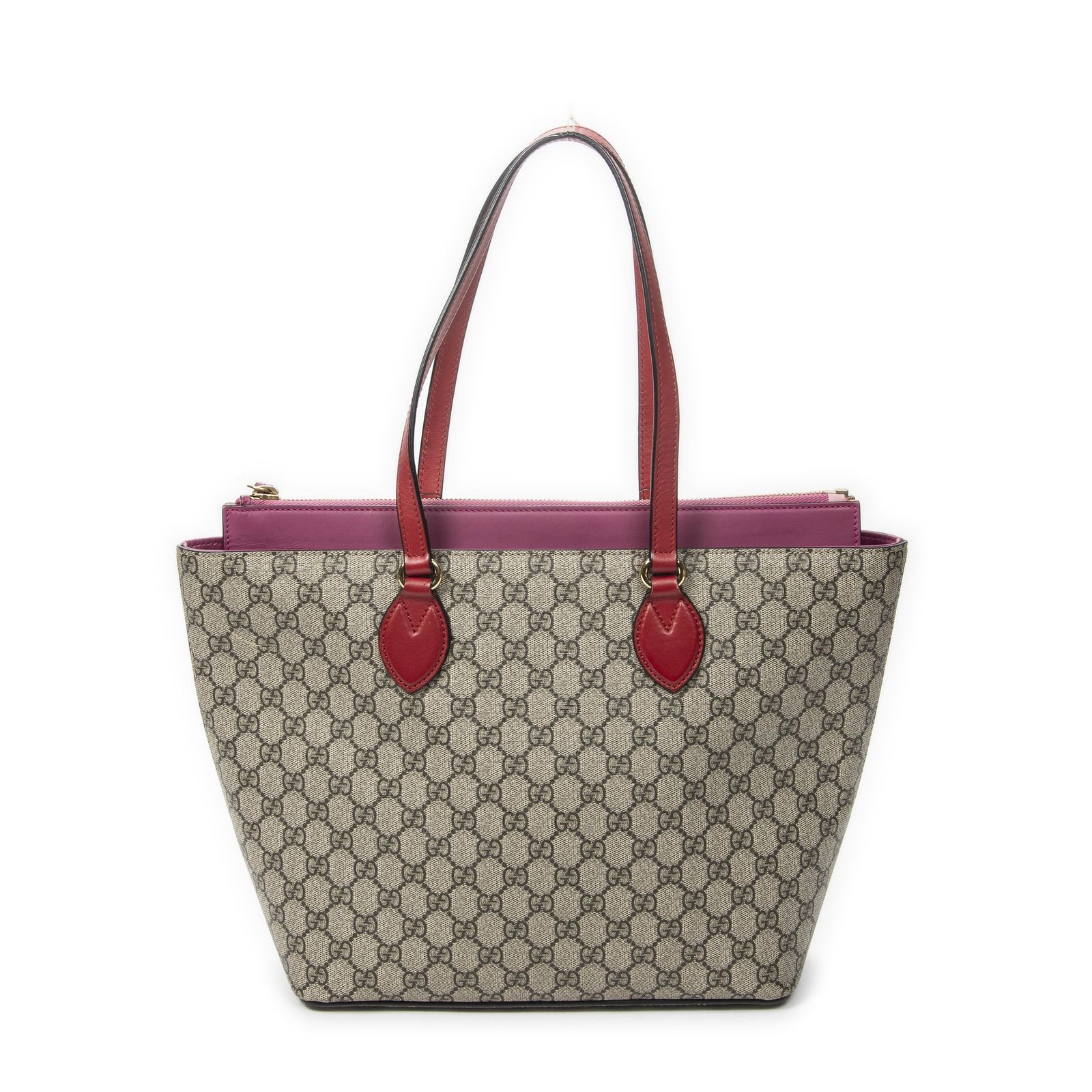 [中古] GUCCI グッチミディアム ジップ バケット トートベージュ、ピンク、赤スプリームPVCキャンバスA