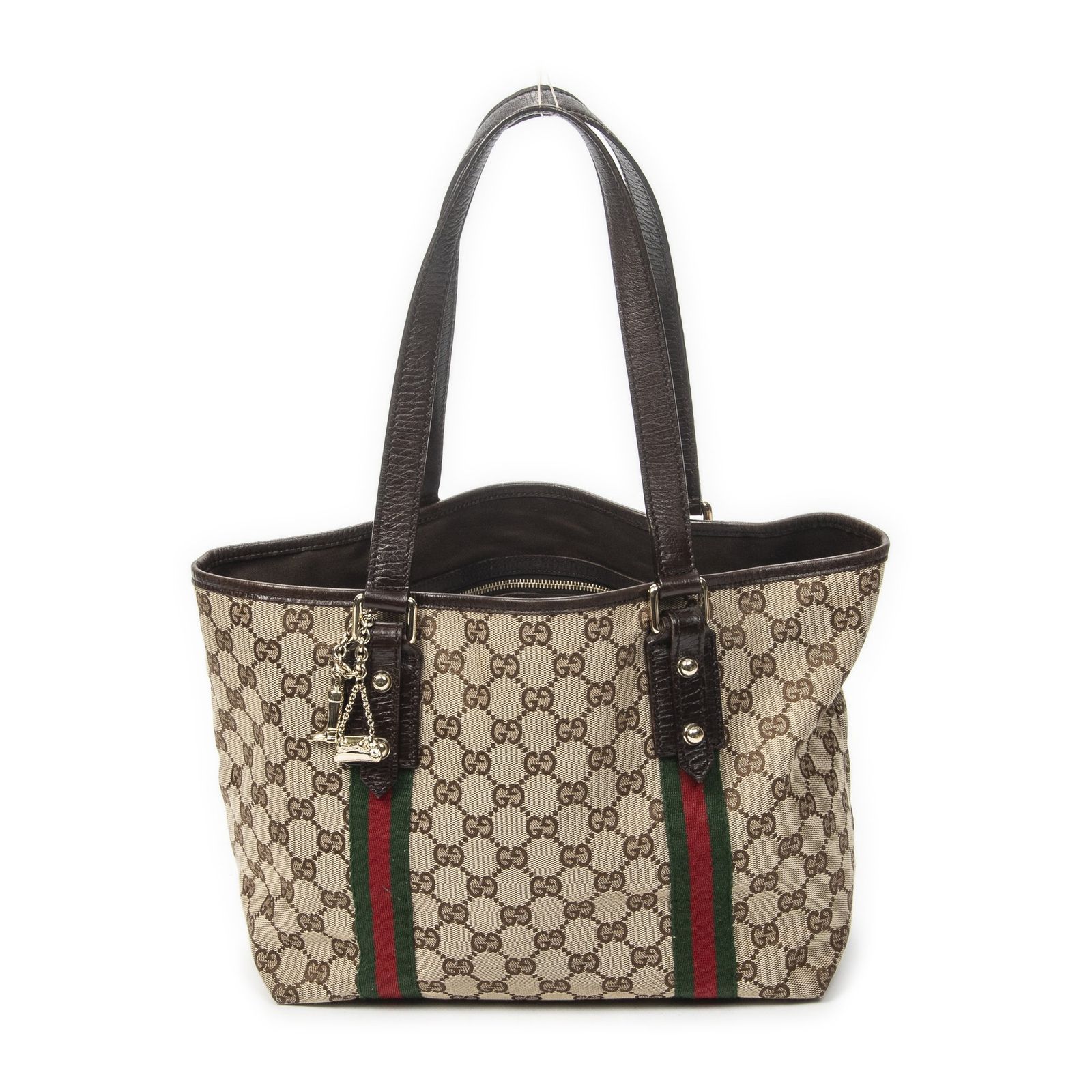 [中古] GUCCI グッチスモール ウェブ ジョリクール トートダークブラウン/ベージュGGキャンバスA