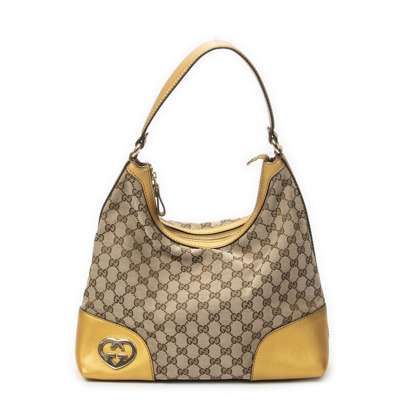 [中古] GUCCI グッチミディアム ラブリーハート ホーボイエロー/ベージュGGキャンバスA
