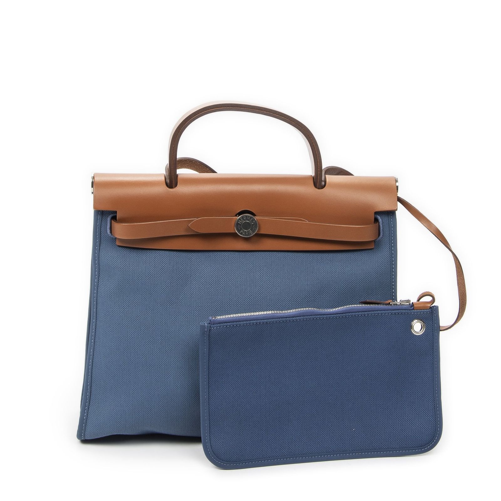 [中古] HERMES エルメスエールバッグ ジップ青、タントワルオフィシェA
