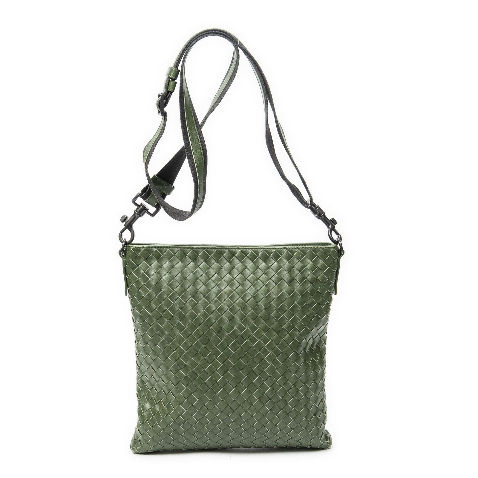 [中古] BOTTEGA VENETA ボッテガヴェネタフラットメッセンジャー緑イントレチャートレザーAB