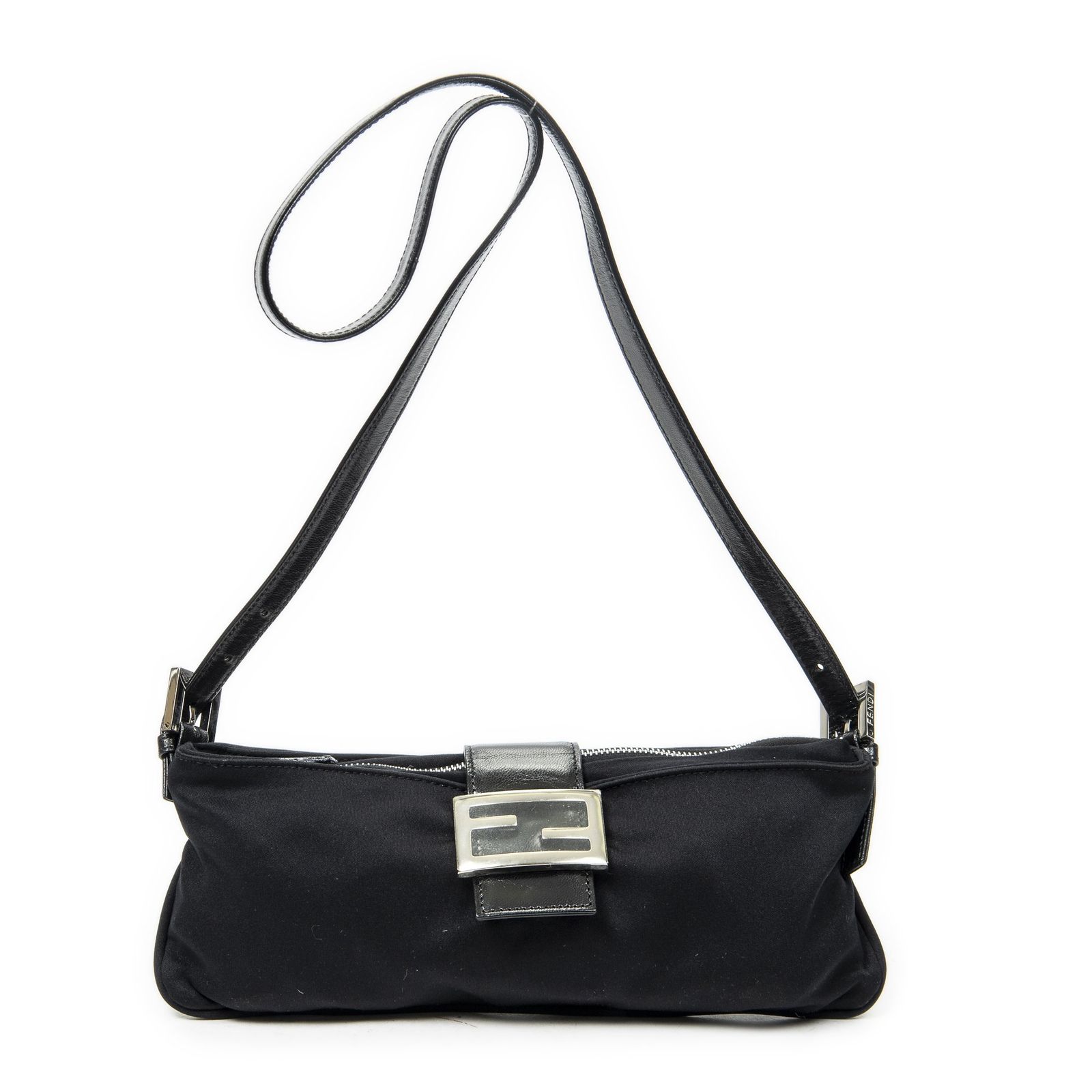 [中古] FENDI フェンディ長方形ジップポシェット黒ジャージーキャンバスA