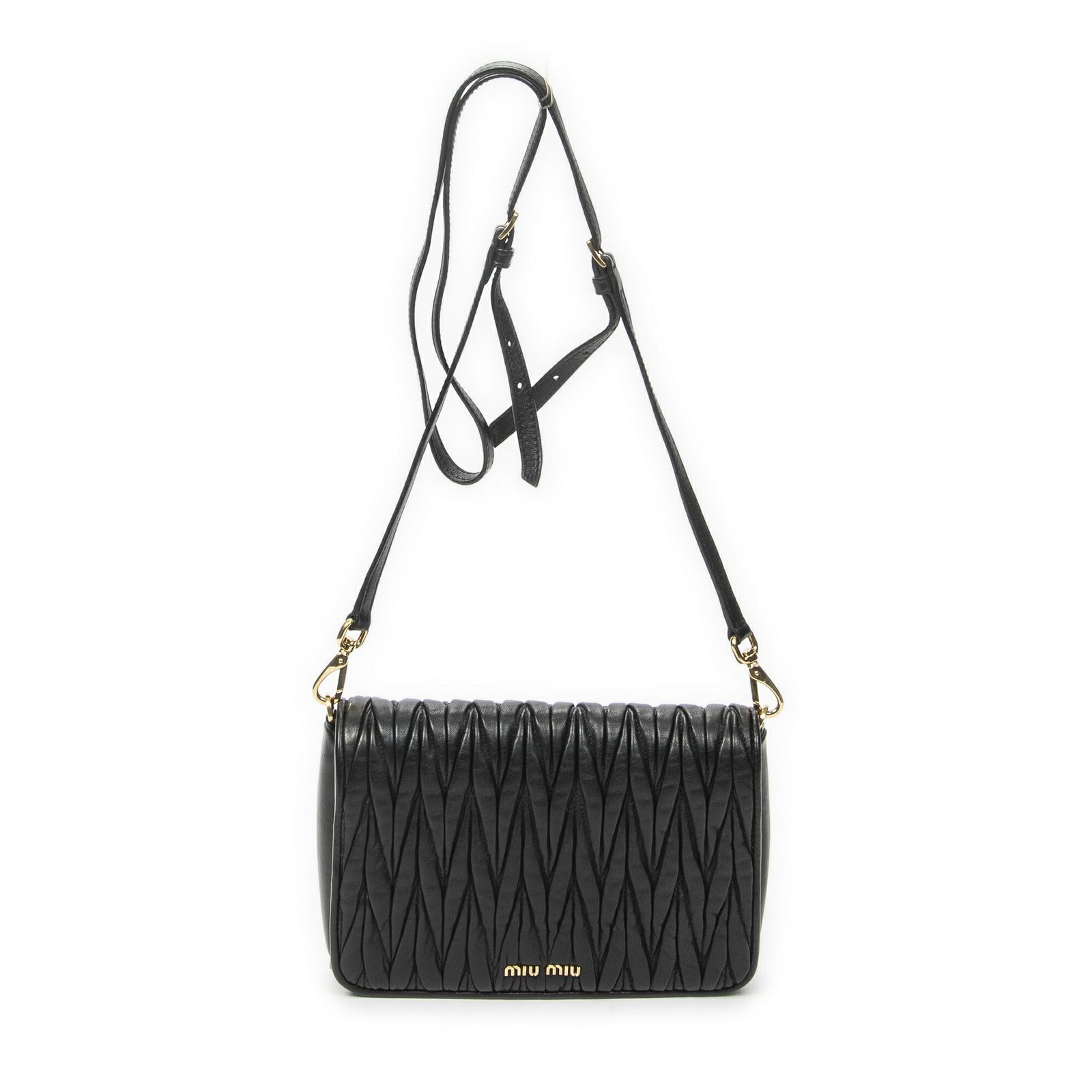 [中古] MIU MIU ミュウミュウフラップ クロスボディバッグ黒ナッパマトラッセレザーA