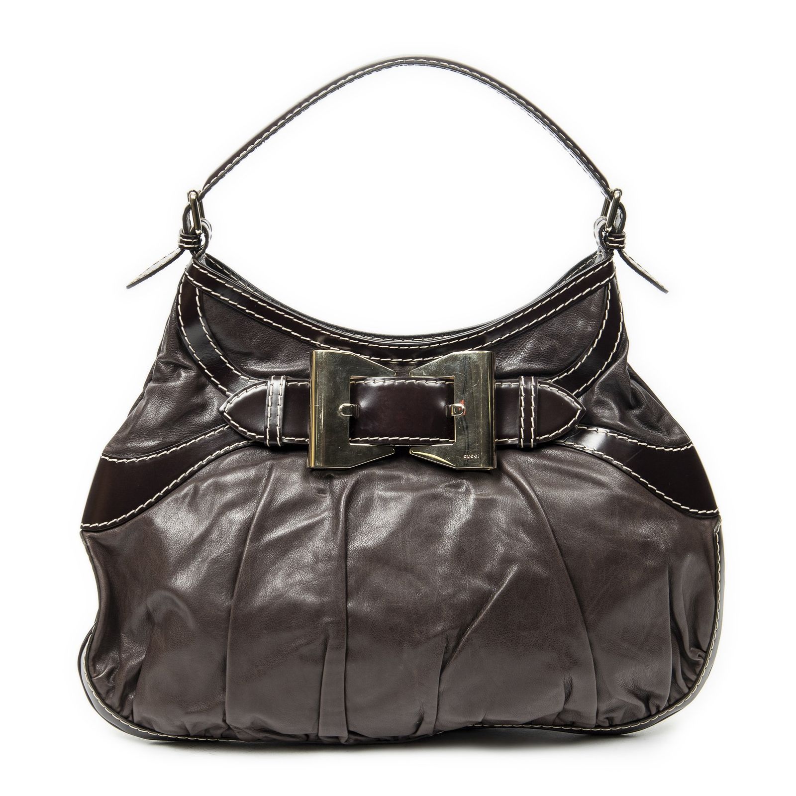 [中古] GUCCI グッチラージ クイーン ホーボ バッグダークブラウンカーフスキンレザーA
