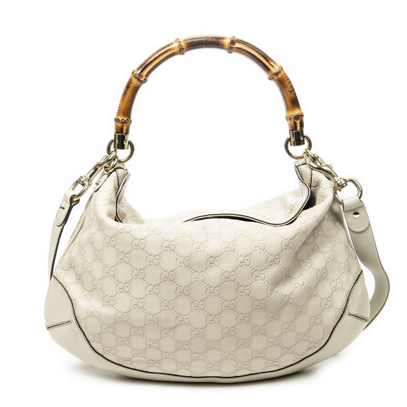 [中古] GUCCI グッチペギー バンブーハンドル ホーボーアイボリーグッチッシマA