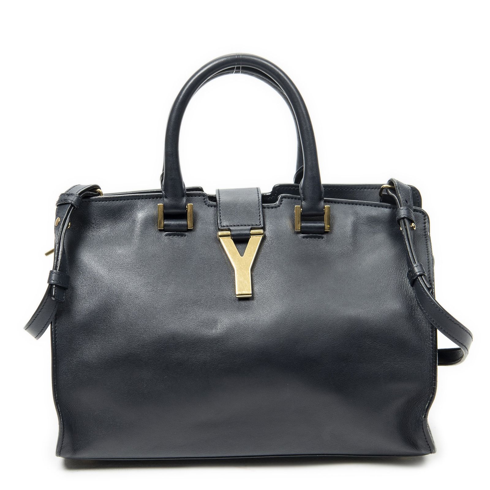 [中古] YVES SAINT LAURENT イヴサンローランスモール クラシック Y カバネイビーカーフスキンレザーAB