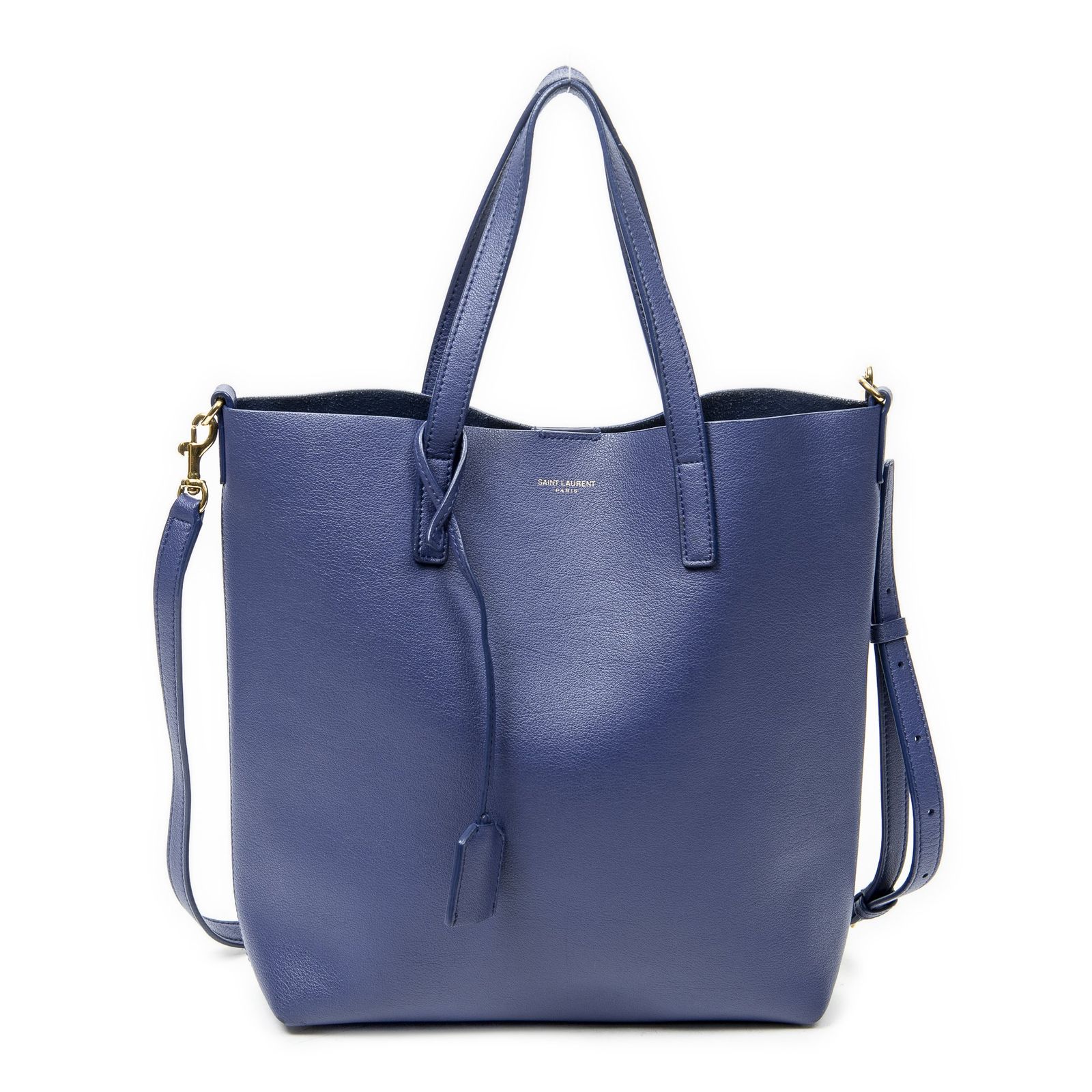 [中古] YVES SAINT LAURENT イヴサンローランショッピングトートネイビーカーフスキンレザーAB