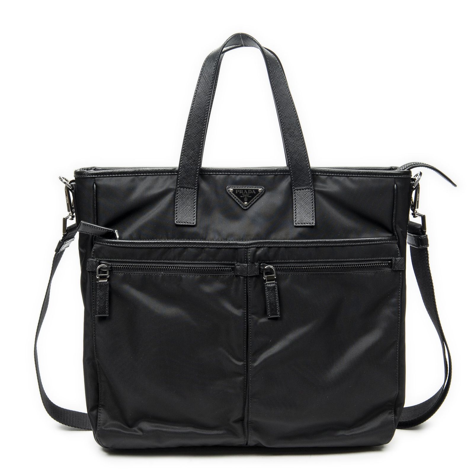 [中古] PRADA プラダコンバーチブル ビジネスバッグ黒ナイロンキャンバスA