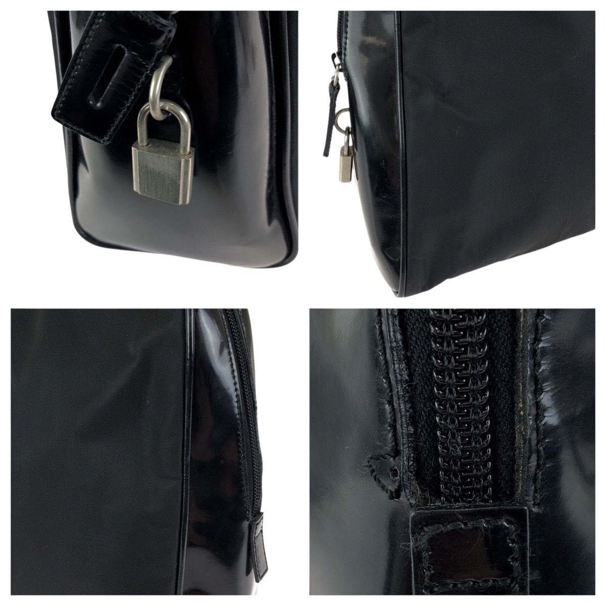 美品 PRADA プラダ テスート 三角ロゴプレート ブラック 黒 シルバー