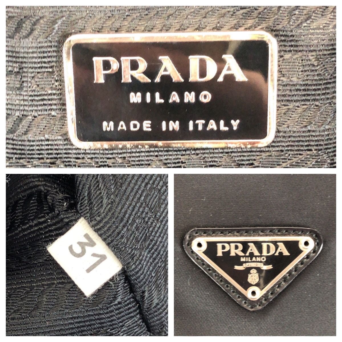 美品 PRADA プラダ テスート 三角ロゴプレート ブラック 黒 シルバー