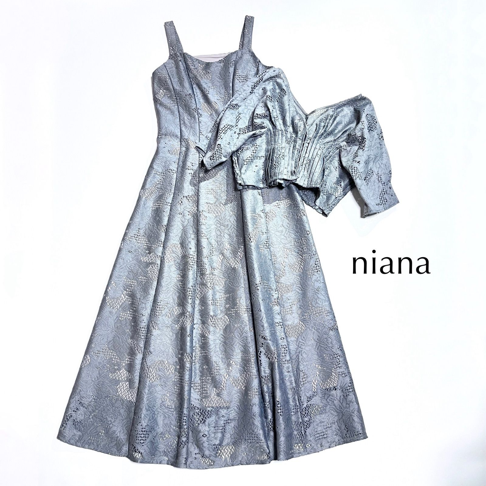 kU66 niana ジャガードボレロキャミワンピースセットドレス ロングワンピース ドレス レース グレー ニアナ 定価20,900円