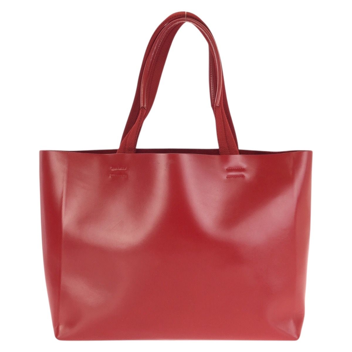 美品 PRADA プラダ ロゴ型抜き レッド シルバー金具 レザー トート