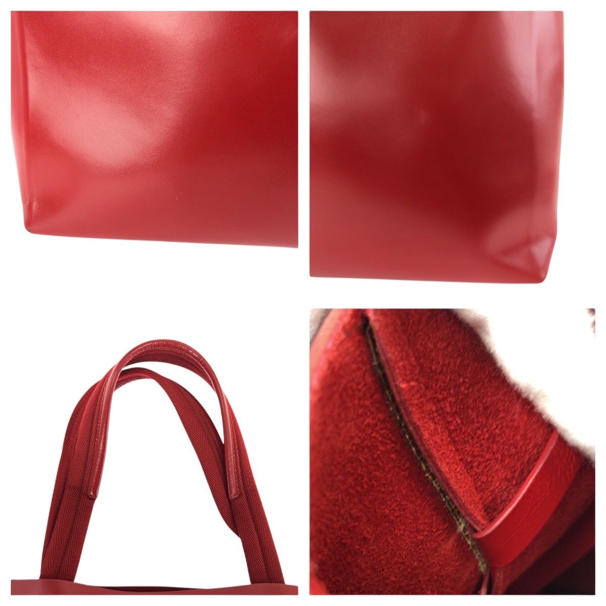 美品 PRADA プラダ ロゴ型抜き レッド シルバー金具 レザー トート