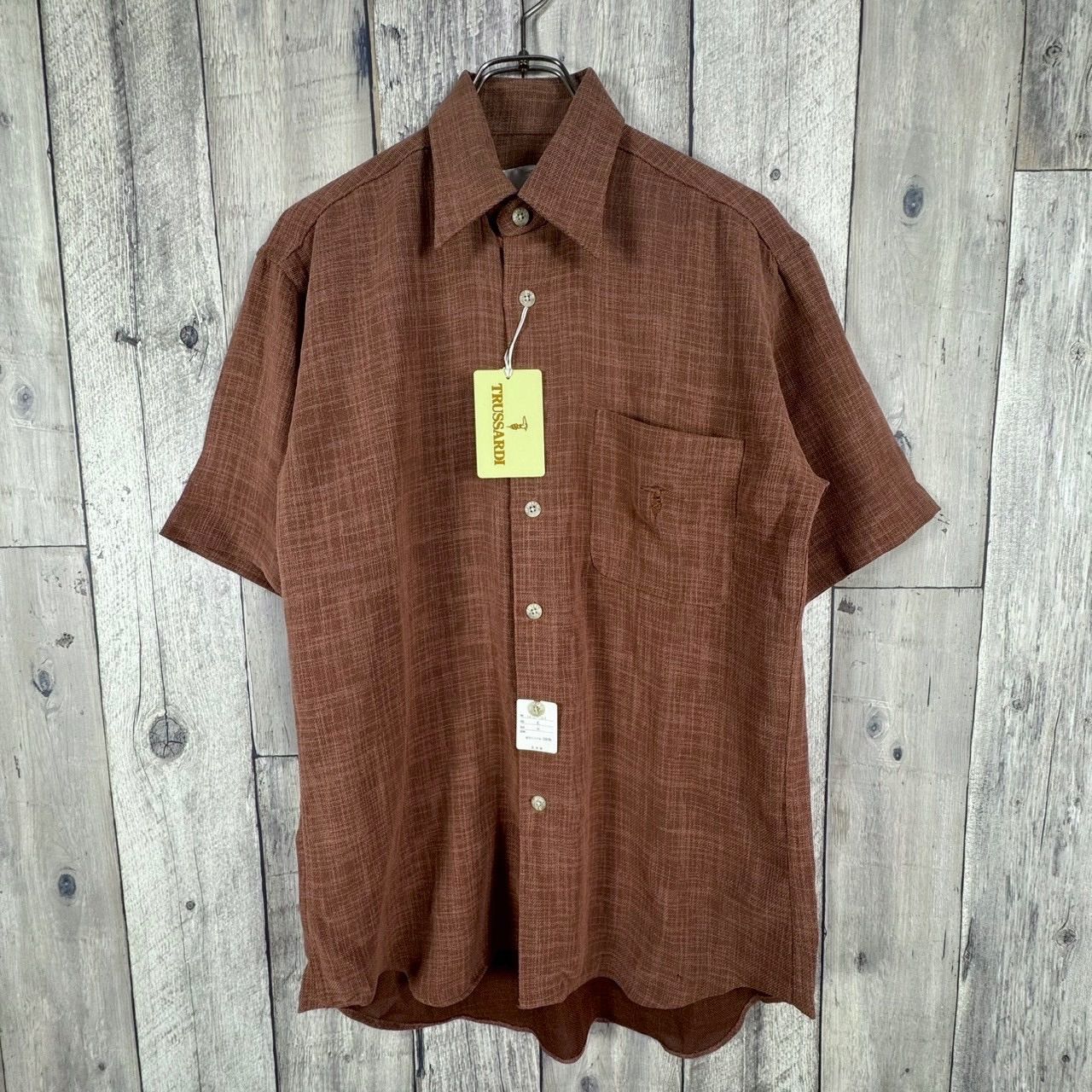 新品タグ付き】TRUSSARDI トラサルディ ブラウン 半袖 ドレス シャツ 