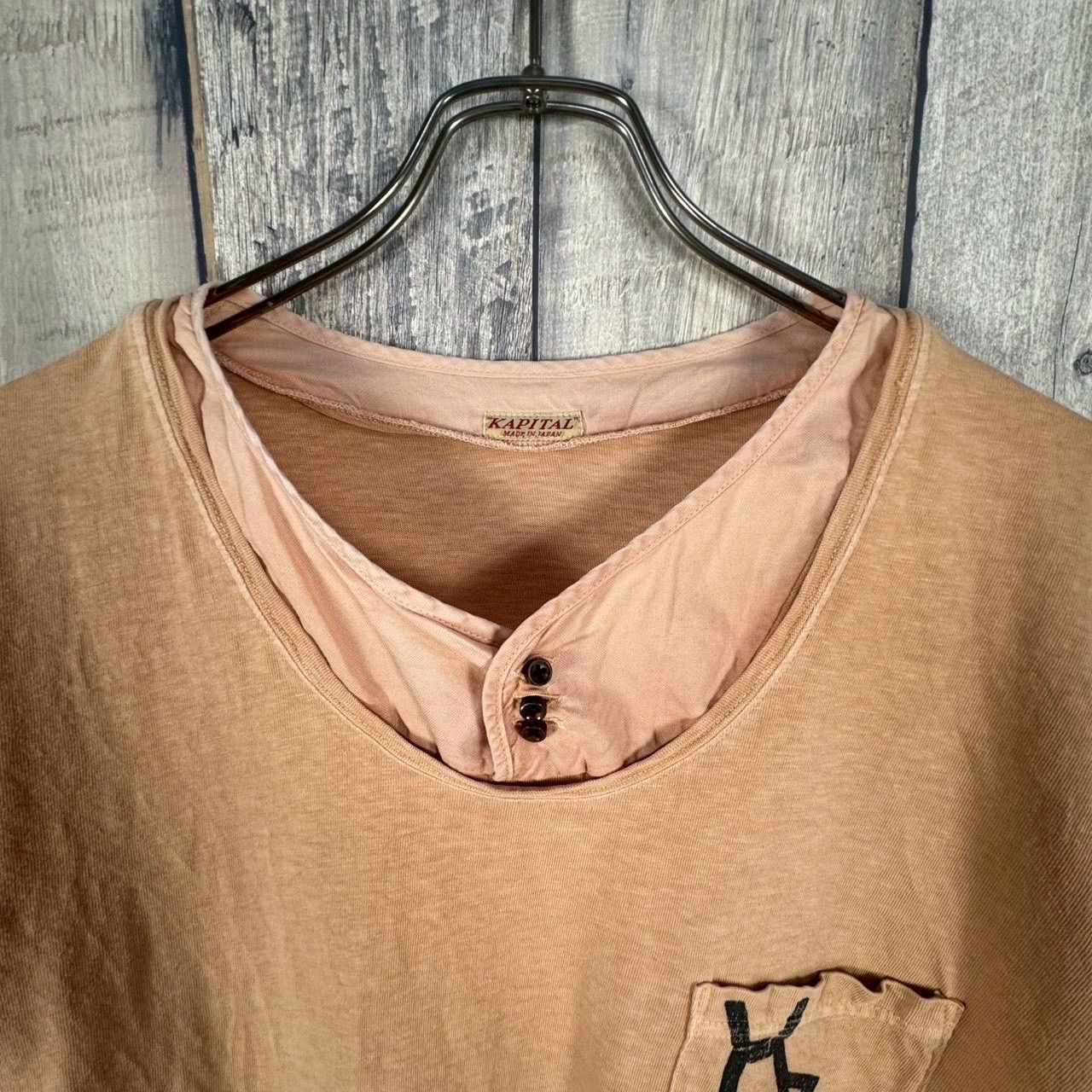 KAPITAL キャピタル 日本製 サーモンピンク ヘンリーネック 半袖 T 