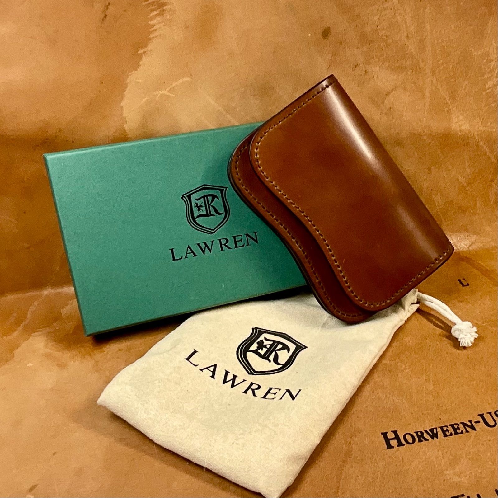名刺入れ　カードケース　ウイスキーコードバン 絶品！【LAWREN 手縫い 名刺入れ (廃盤カラー・ウイスキー