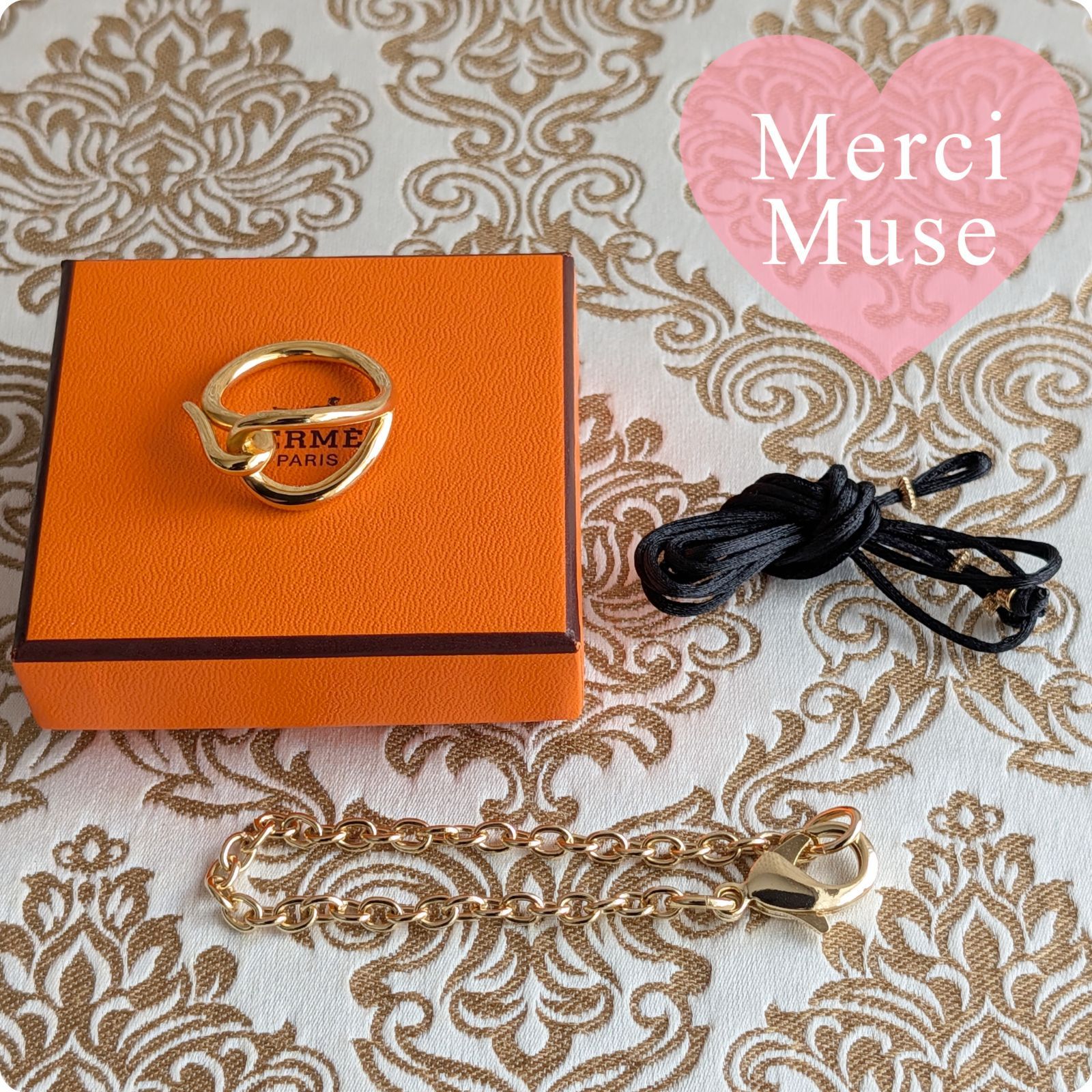 D'ANCRE CHAINE スカーフリング HERMES エルメス ネックレスにも エルメス ゴールド金具 カリヌ ❤お得なお品❤スカーフリング SCARF RING 90 アクセサリー