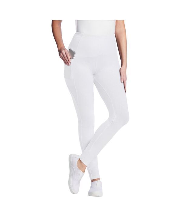 ウーマン ウィズイン レディース ボトムス レギンス トール コットン ニット Woman Within Womens Within Tall StretchCotton Knit PullOn Pocket Leggings White ホワイト